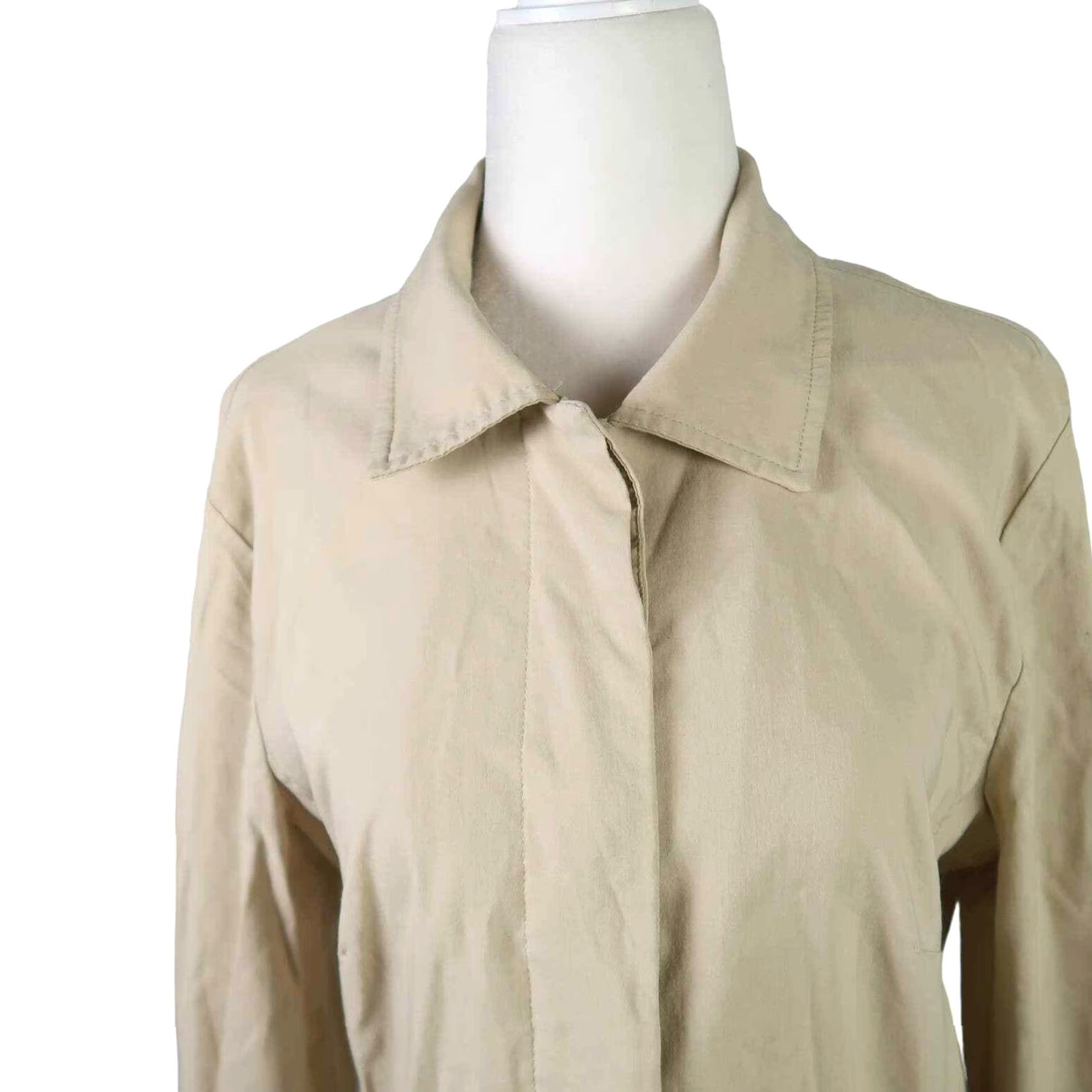 Vintage VINTAGE Frenchi Jacket Women's 90s Khaki Tan Mid-Length Lightweight Nylon Button Front L Size L / US 10 / IT 46 - 2 Thumbnail