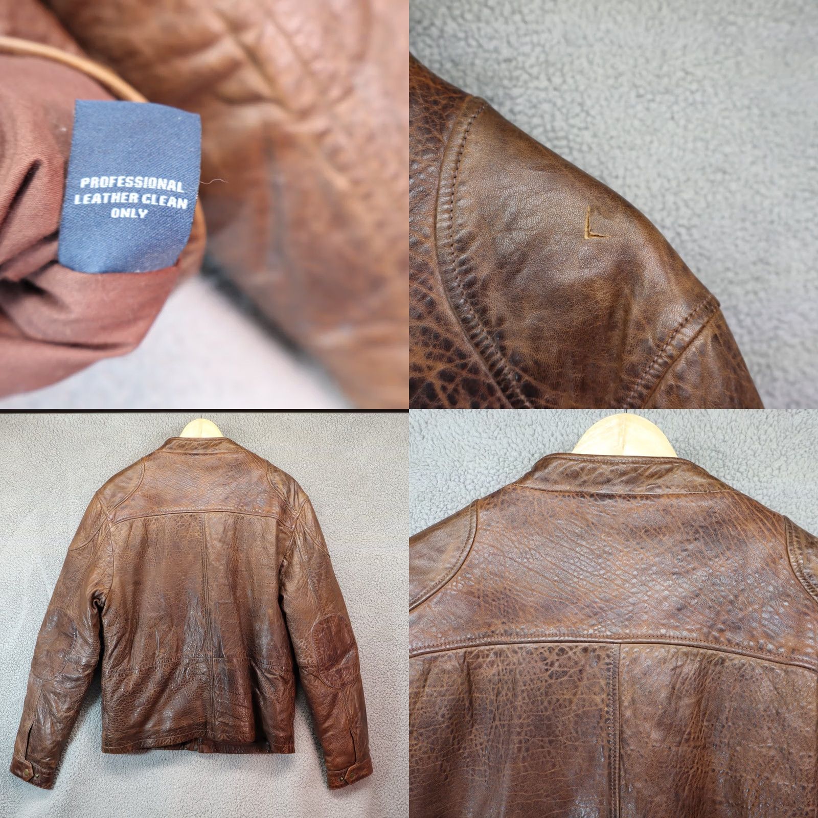Vintage BS by Blake Shelton Leather Bomber Jacket Men Large Brown Snap Textured MSRP 98 Size US L / EU 52-54 / 3 - 8 Thumbnail