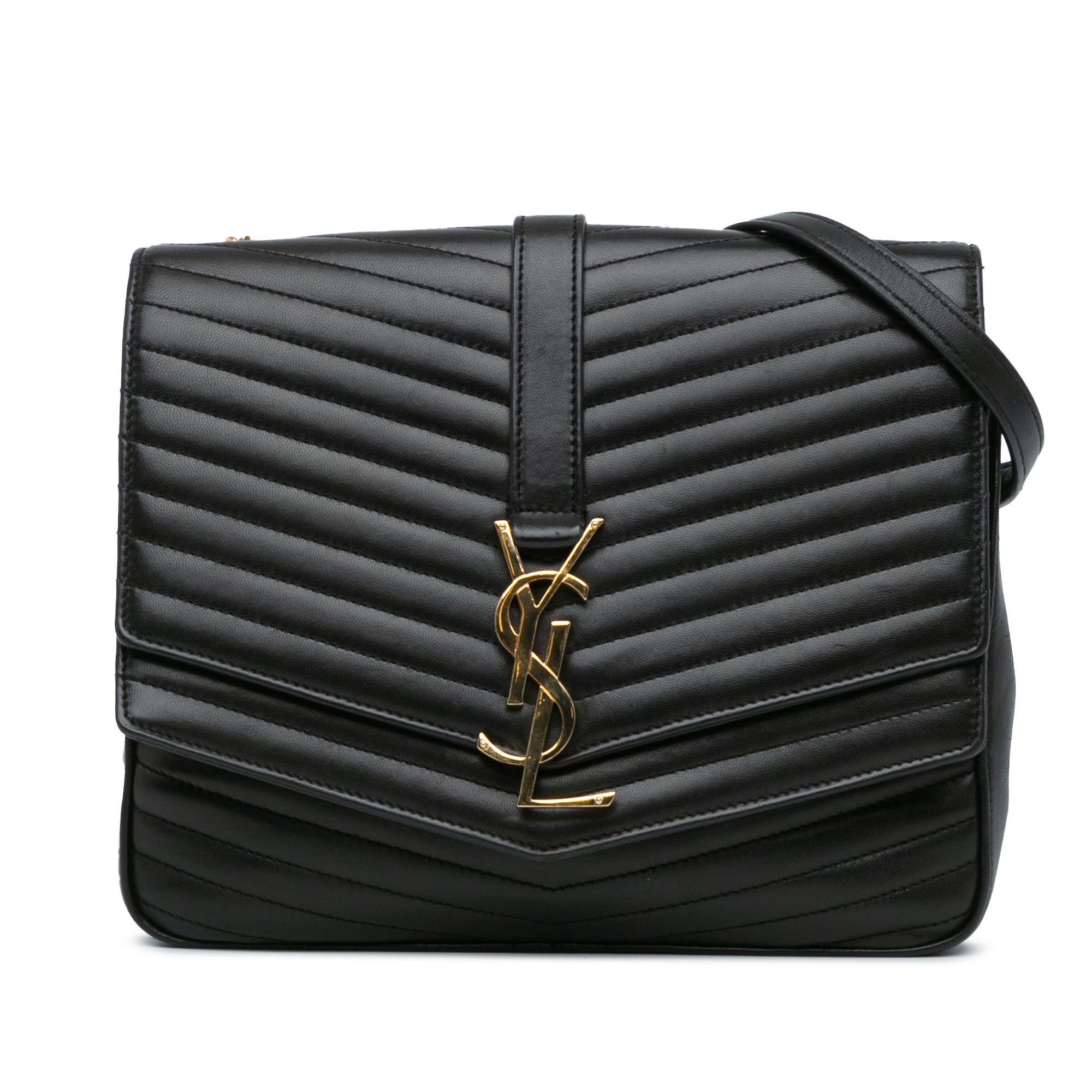 Saint Laurent Paris Saint Laurent Medium Lambskin Chevron Monogram Sulpice Bag Black Size ONE SIZE - 1 Thumbnail