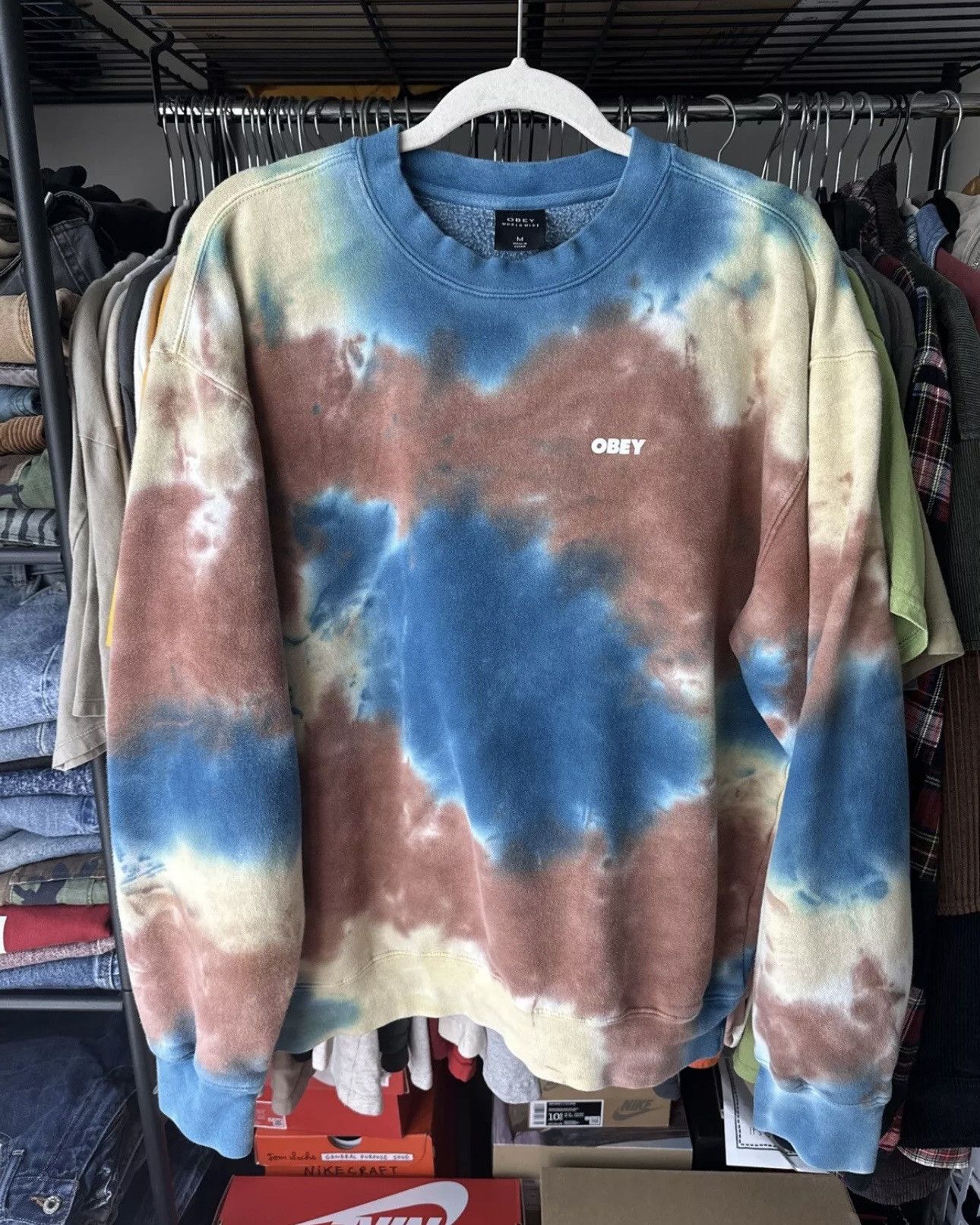 Obey Men’s Obey Tie Dye Spellout Crewneck Sweatshirt Medium Size US M / EU 48-50 / 2 - 1 Thumbnail