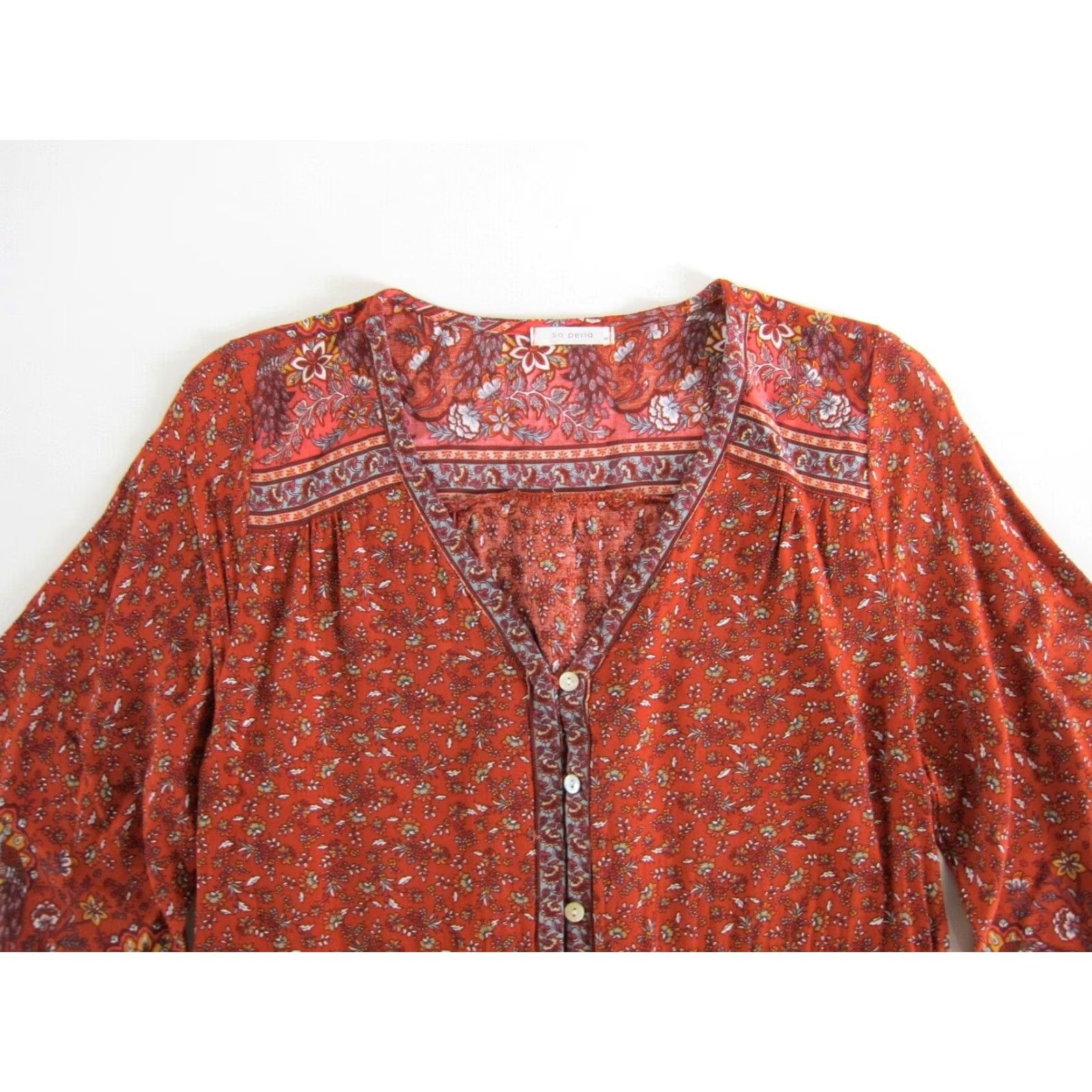 Vintage So Perla Maxi Dress Floral Red Blue Yellow Paisley Pockets Long Sun Dress M Womens Regular Red Floral 2010s Size M / US 6-8 / IT 42-44 - 3 Thumbnail