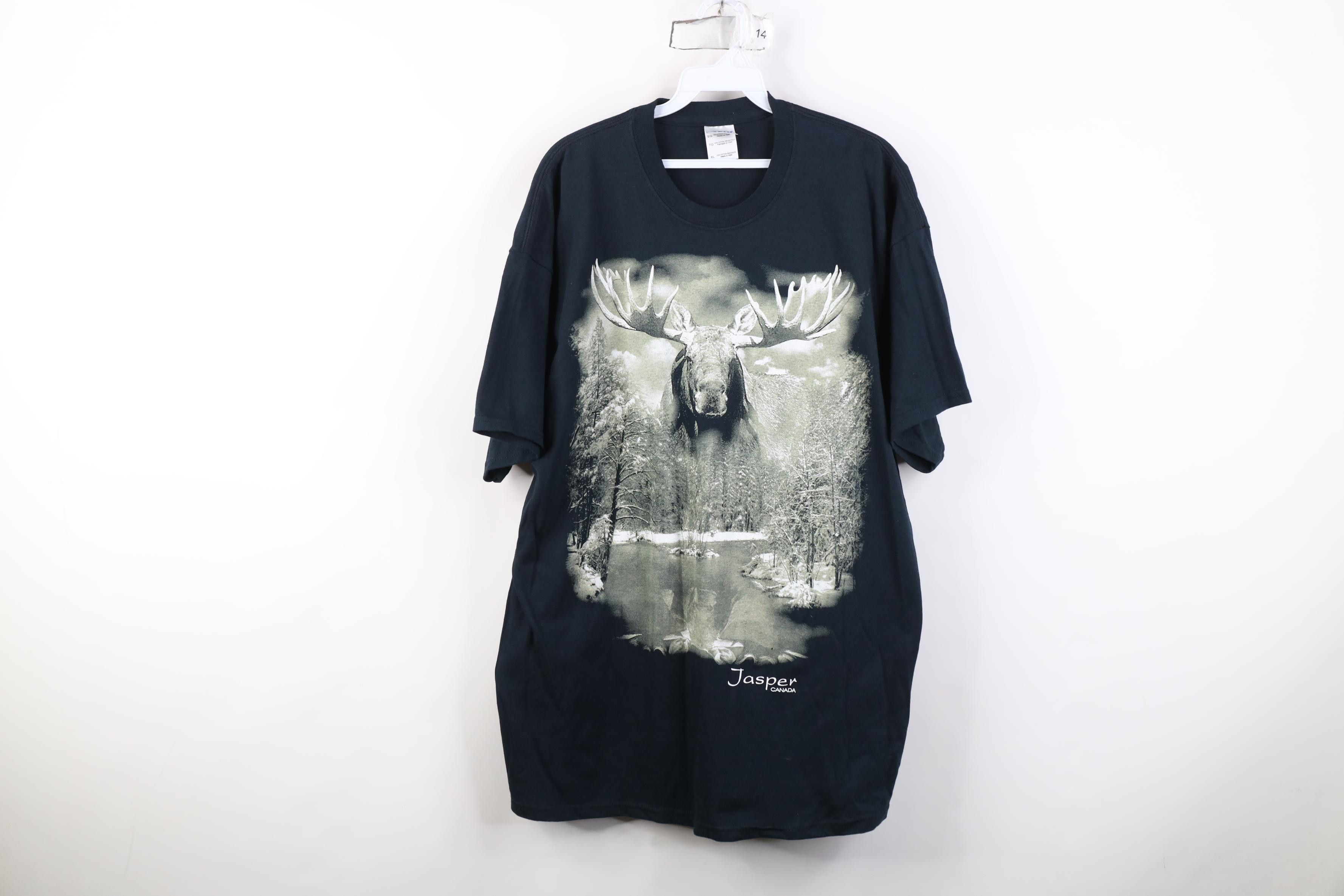 Vintage Vintage 90s Y2K Streetwear Jasper Canada Moose T-Shirt Black Size US XL / EU 56 / 4 - 1 Thumbnail
