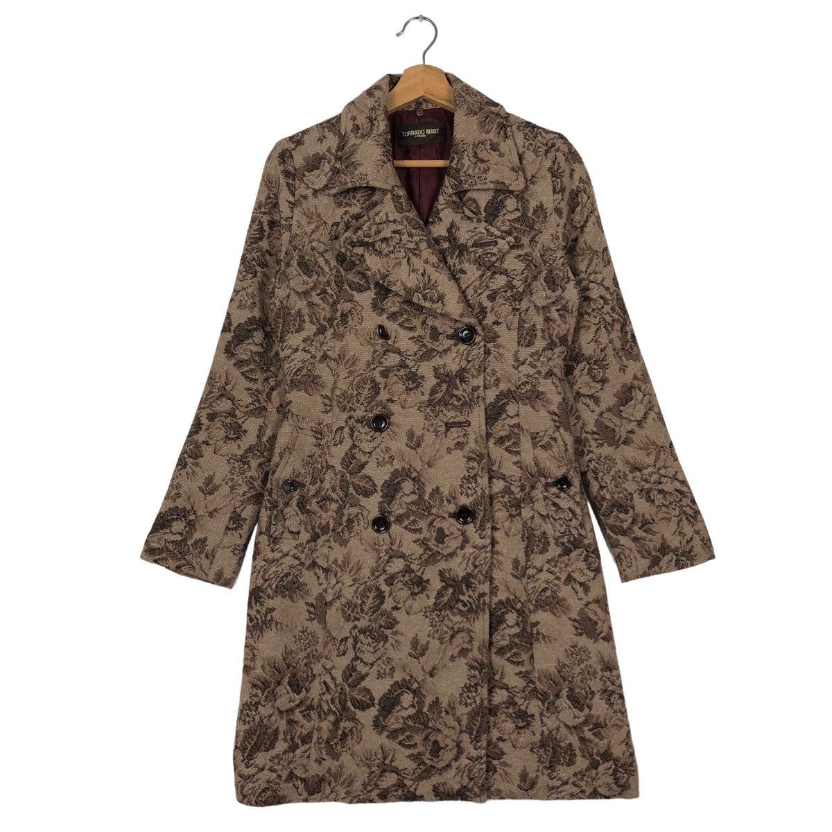 Tornado Mart 🔥Rich Brown - Double Breast Fly Coats Jacket Flower Over Size M / US 6-8 / IT 42-44 - 2 Thumbnail