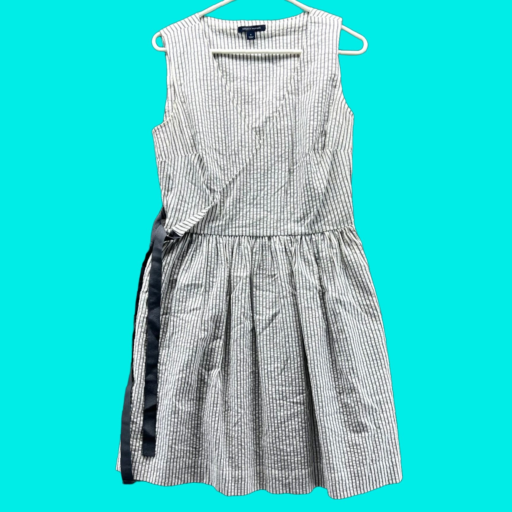Tommy Hilfiger Tommy Hilfiger Dress Women 8 White Striped Sleeveless Cotton A-Line V-Neck Knitted Pullover Casual Party/Cocktail Travel Knee Length Size M / US 6-8 / IT 42-44 - 1 Thumbnail