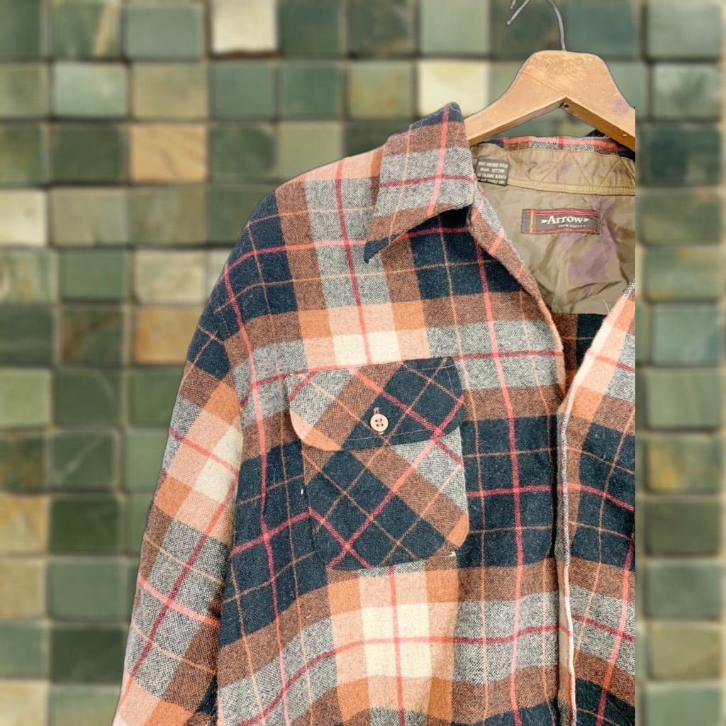 Arrow VINTAGE Arrow Cluett Orange Black Long Sleeve Plaid Wool Blend Shirt Korea XL Size US XL / EU 56 / 4 - 1 Thumbnail