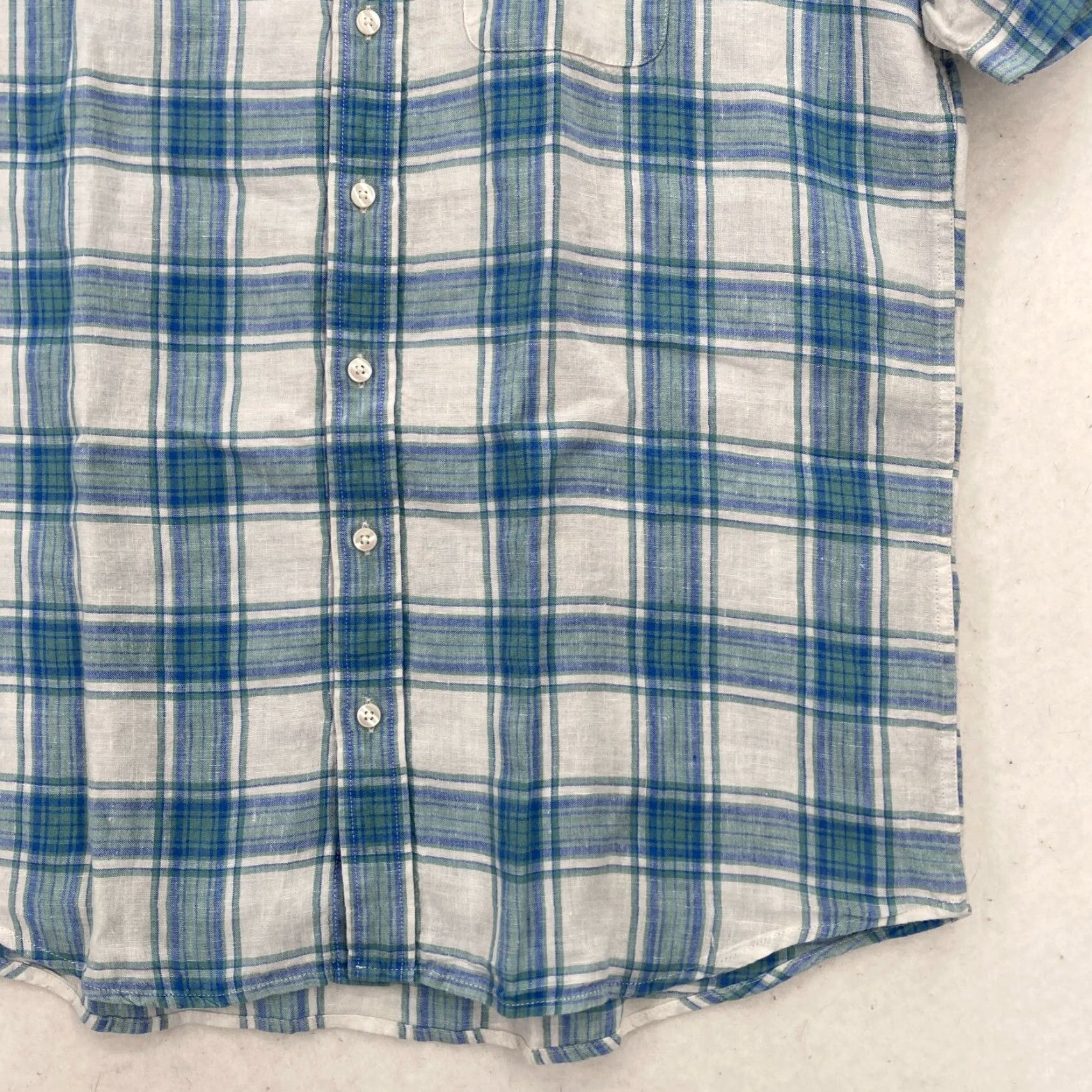 Vintage L.L. Bean Linen Button Up Short Sleeve Shirt Large Tall Blue Plaid Camp Hiking Men Shirts Size US L / EU 52-54 / 3 - 3 Thumbnail