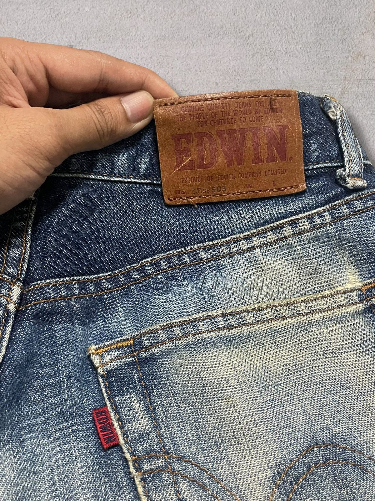 Edwin Vintage Edwin 503 Bootcut Distressed Blue Wash Bleach Jeans Size 29" - 11 Thumbnail