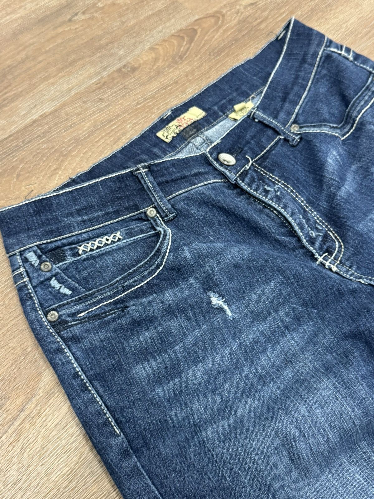 Jean Jean Dazur Distressed Bootcut Jeans Y2K Dark Wash Flared Size 36" / US 14 / IT 50 - 7 Thumbnail
