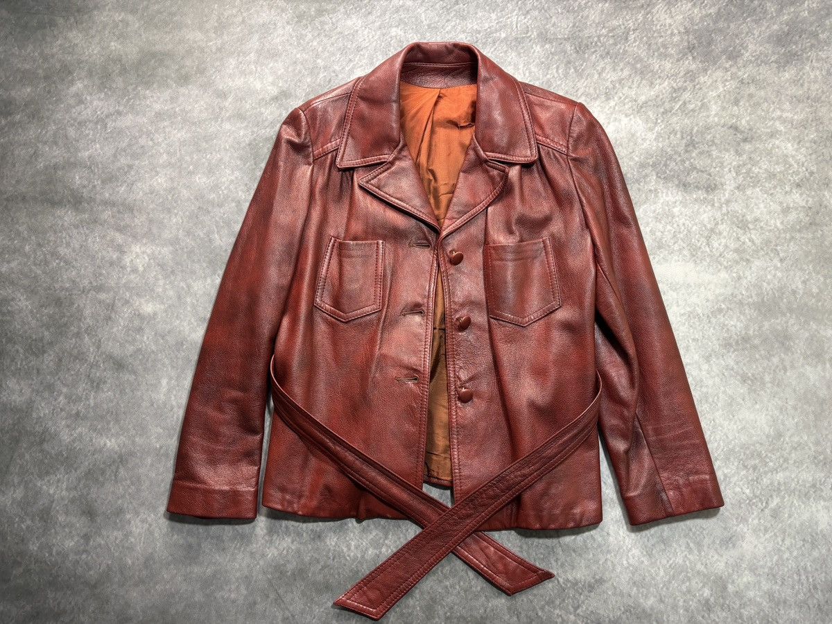 Vintage 70s Vintage Leather Jacket Belted Cropped Red Olympic Womens Size XXL / US 16-18 / IT 52-54 - 22 Thumbnail