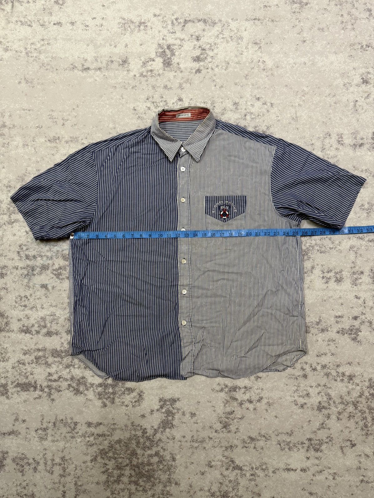 Japanese Brand Piasports Colorblock Blue Stripe Logo Chest Button Up Shirt Size US XL / EU 56 / 4 - 18 Thumbnail