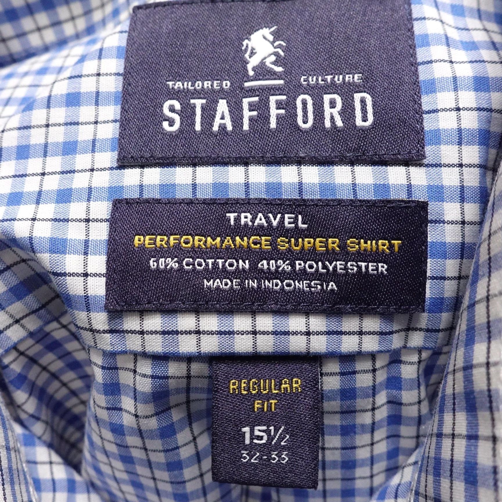 Stafford Stafford Dress Shirt Mens 15.5 32/33 Blue Gingham Travel Performance Regular Fit Shirt Mens Blue Gingham 60% cotton 40% polyester Size 42R - 6 Thumbnail