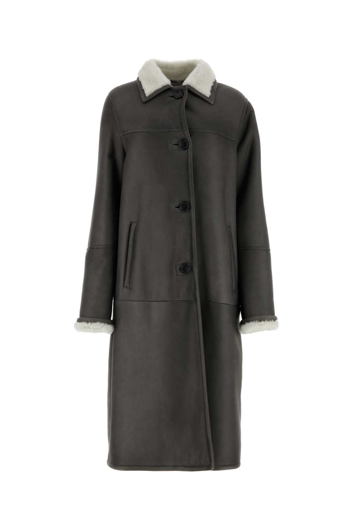 image of Prada Dark Grey Shearling Coat, Women's (Size Small)