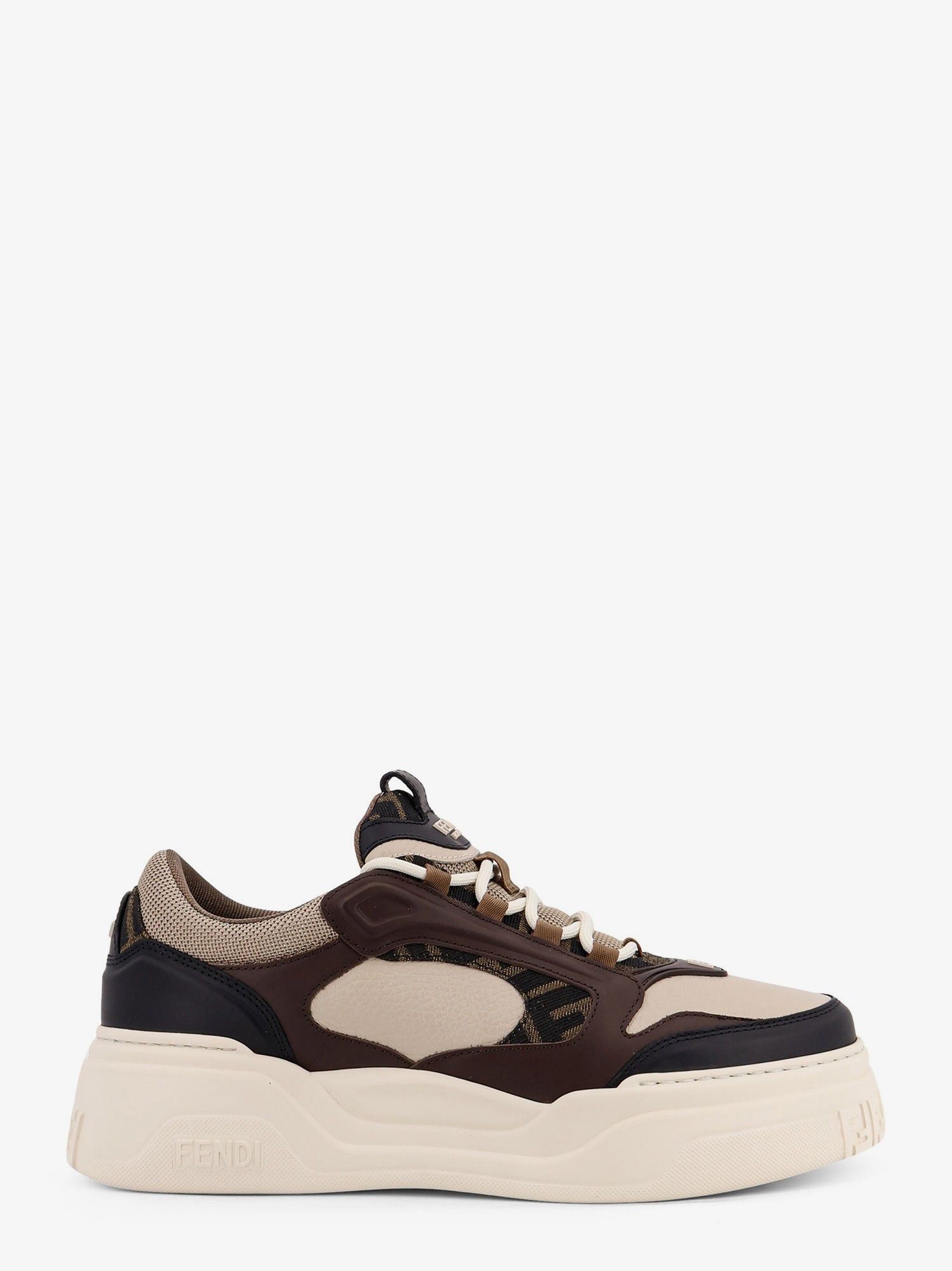 Fendi Force leather sneakers with FF Jacquard fabric inserts UK