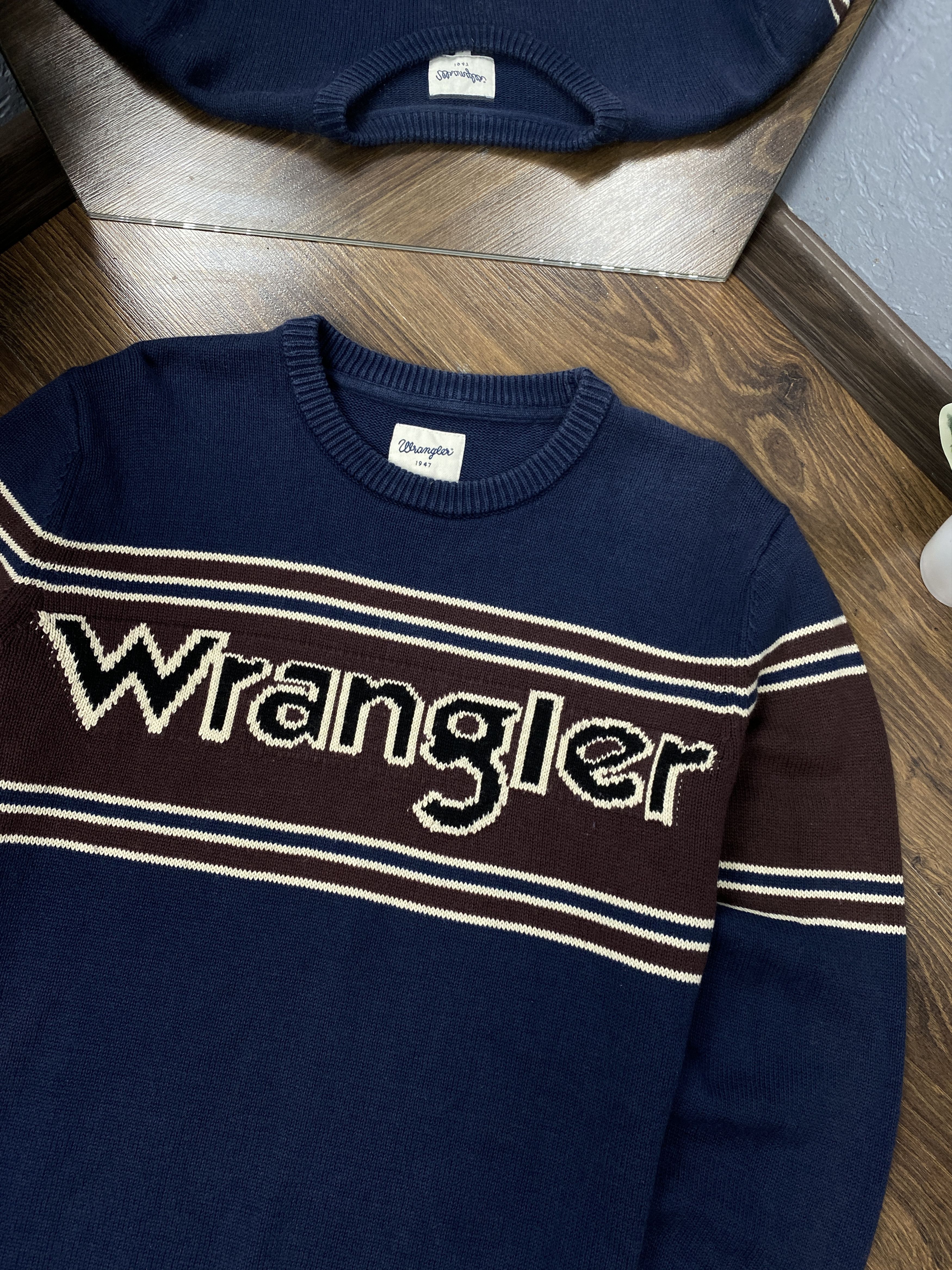Vintage × Wrangler Wrangler vintage big logo knit sweater y2k Size US L / EU 52-54 / 3 - 2 Thumbnail