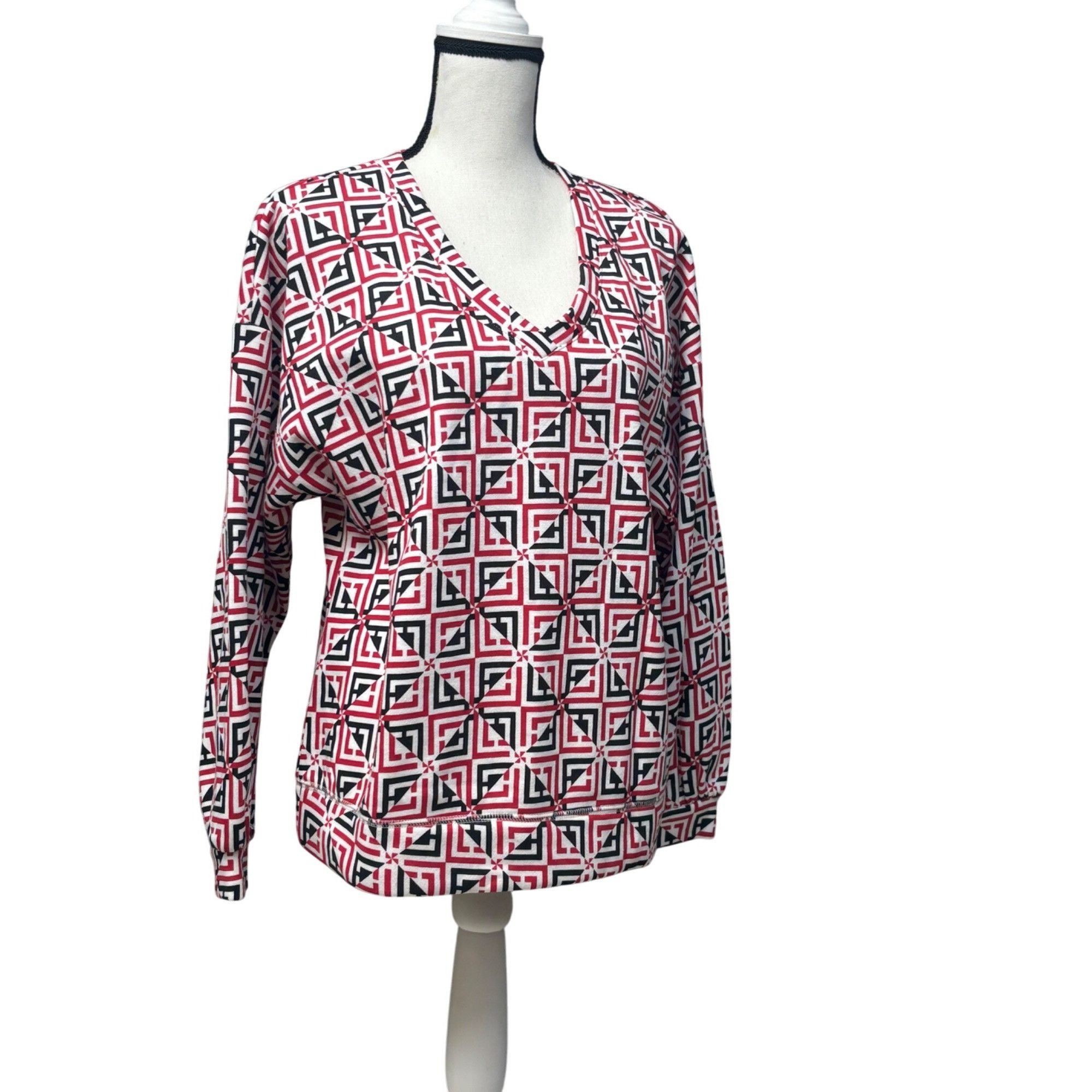 Liz Claiborne Liz Claiborne Women’s Printed V-neck Bishop Sleeve Sweatshir Size L / US 10 / IT 46 - 15 Thumbnail