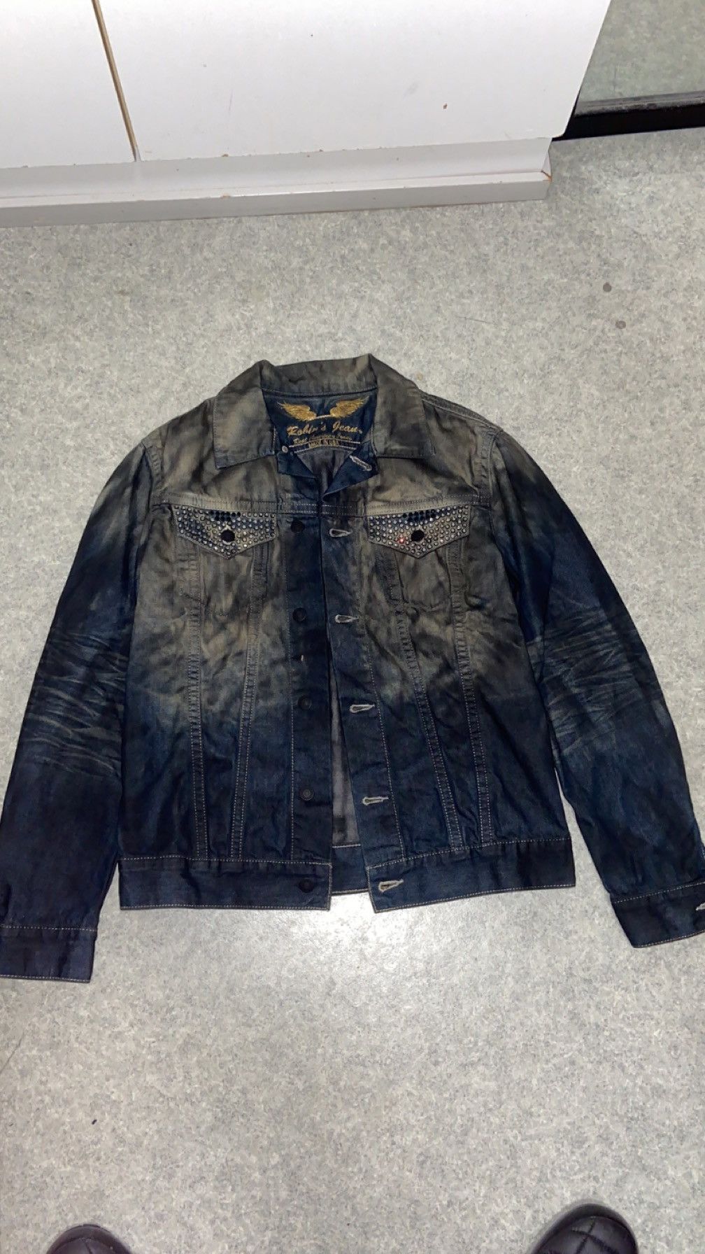image of Robins Jeans Robins Jean Denim Jacket With Crystals In Tar Blue, Men's (Size Medium)
