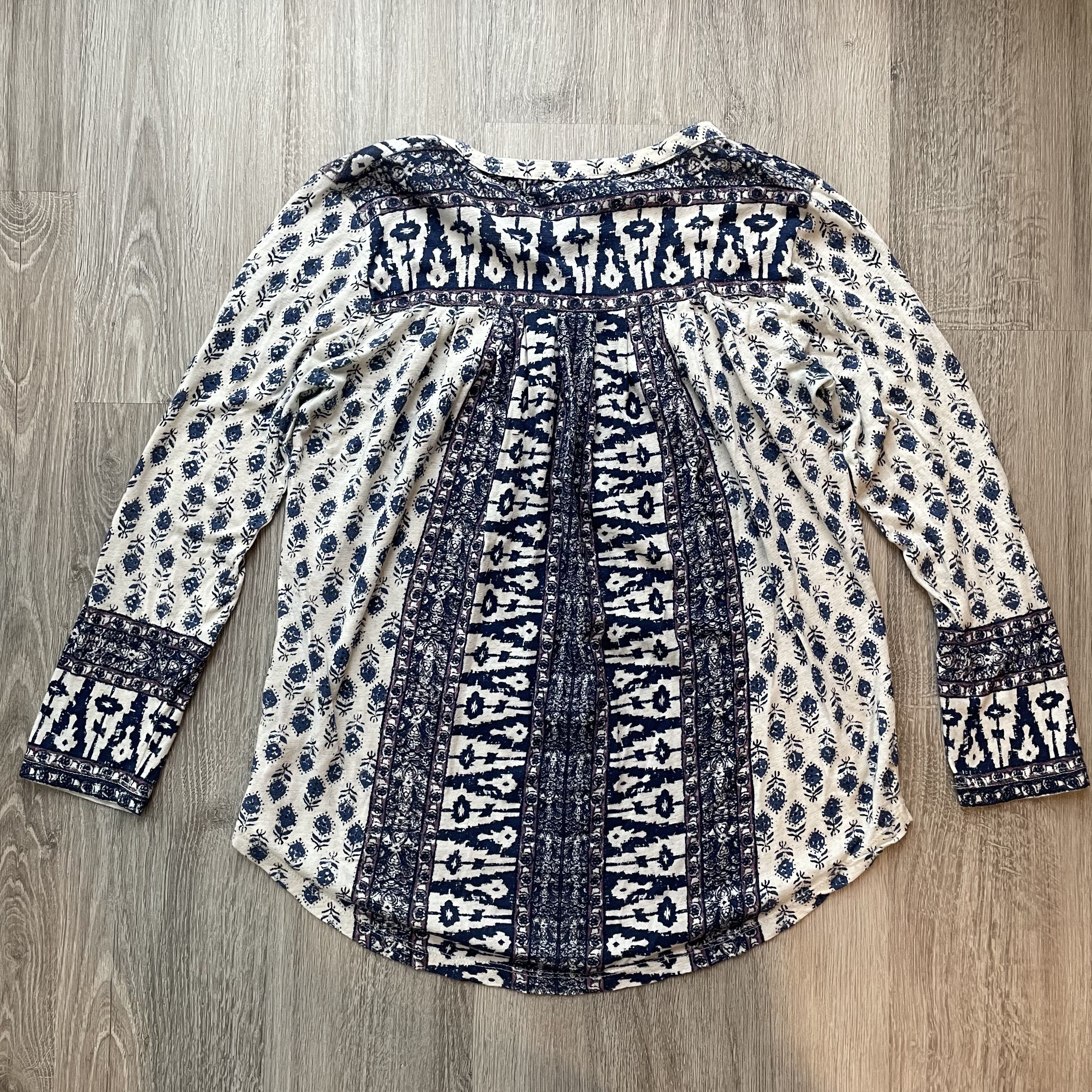 Lucky Brand Lucky Brand Boho Mixed Print Button Up Blouse Blue White S Size S / US 4 / IT 40 - 11 Thumbnail