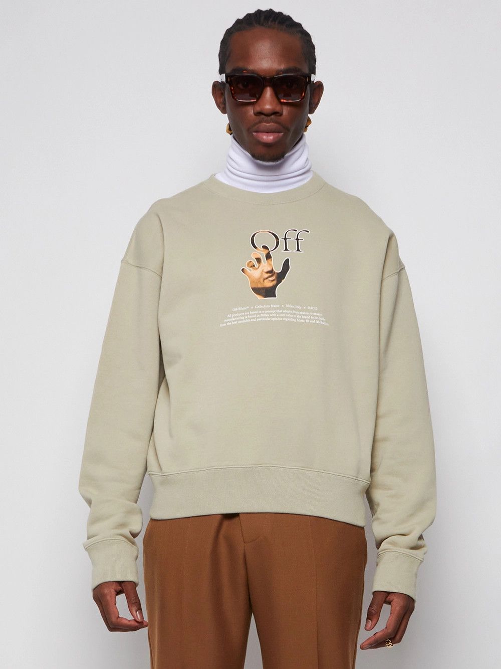 Off-White Beige Caravaggio Hand Off Logo Oversized Sweatshirt Size US M / EU 48-50 / 2 - 2 Thumbnail