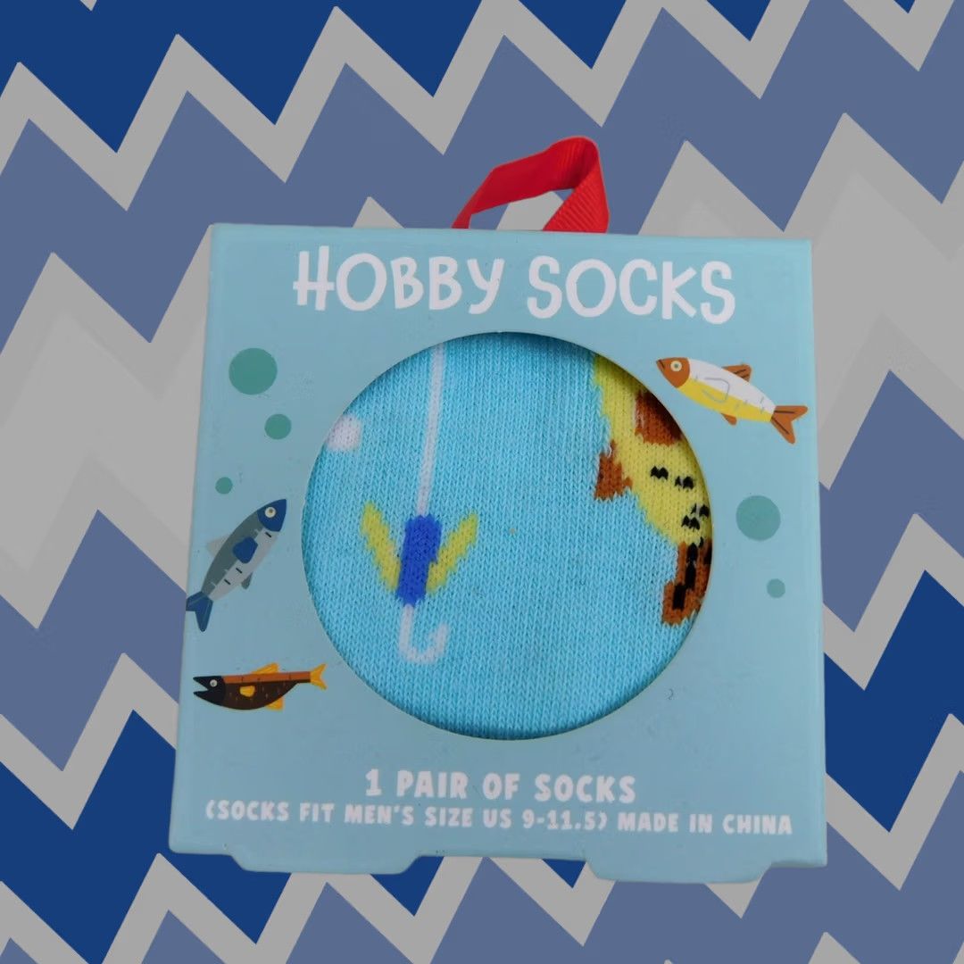 Vintage Paladone Men's Socks 9-11.5 Mid Calf Stocking Stuffer Ornament Box Blue Fish Novelty Socks Size ONE SIZE - 1 Thumbnail