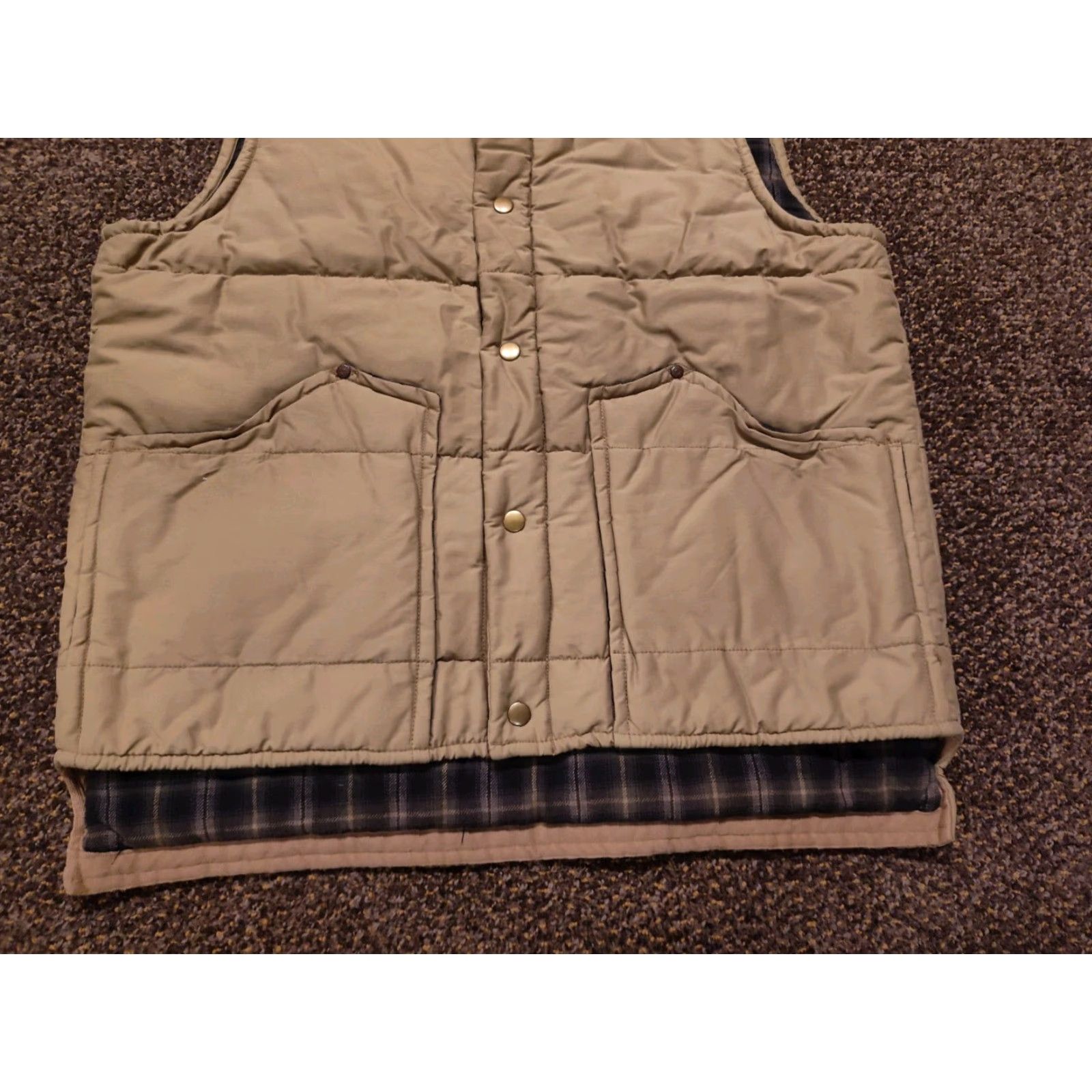 Old Navy Vintage Old Navy Quilted Puffer Snap Vest Lined Corduroy Collar Men’s Sz L Beige Size US L / EU 52-54 / 3 - 2 Thumbnail