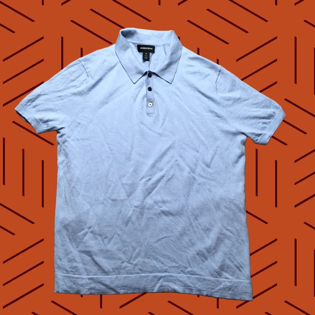 Nordstrom Nordstrom Polo Mens XL Merino Wool Silk Knit Blue Short Sleeve Button Collared Carded Embroidered Logo Modern Casual Size US XL / EU 56 / 4 - 1 Thumbnail
