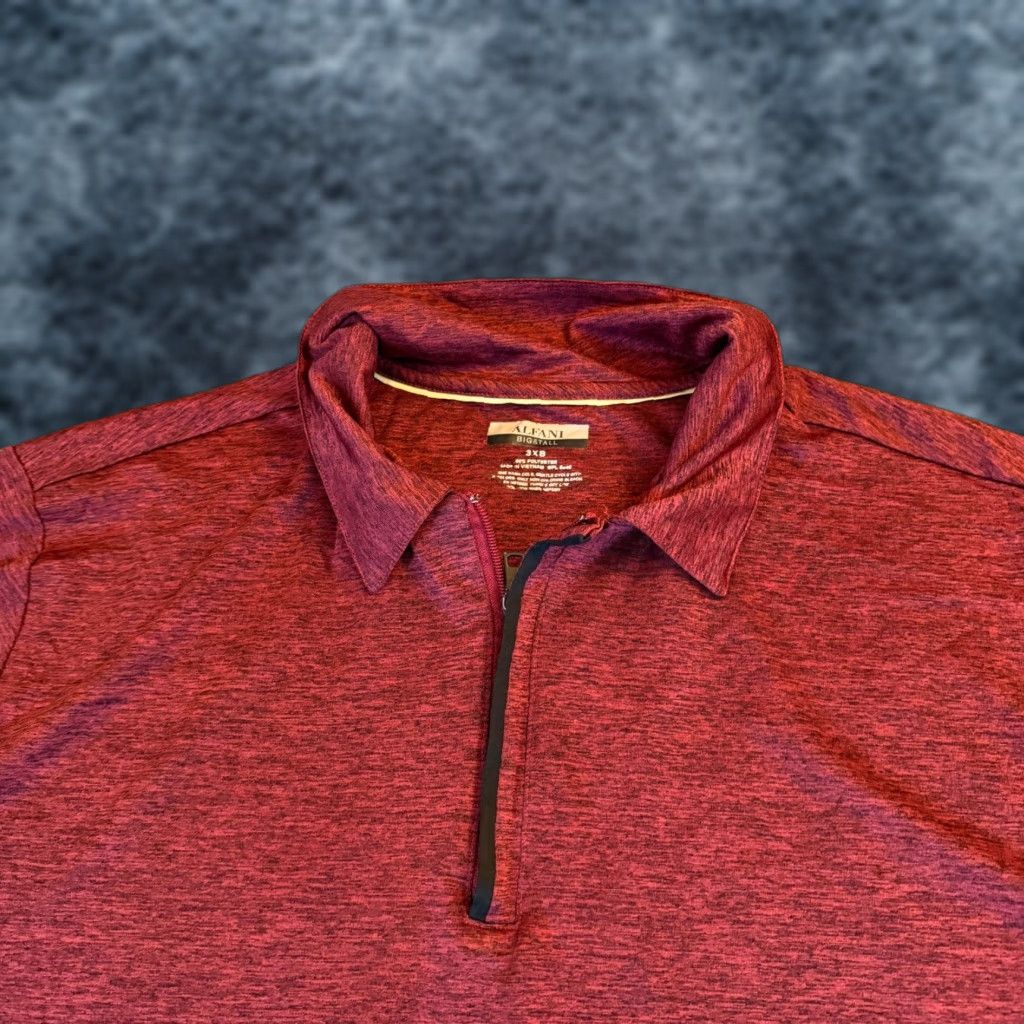 Alfani Alfani Polo Shirt Mens 3XB Big Tall Red Heathered Short Sleeve Quarter Zip Size US XXL / EU 58 / 5 - 1 Thumbnail