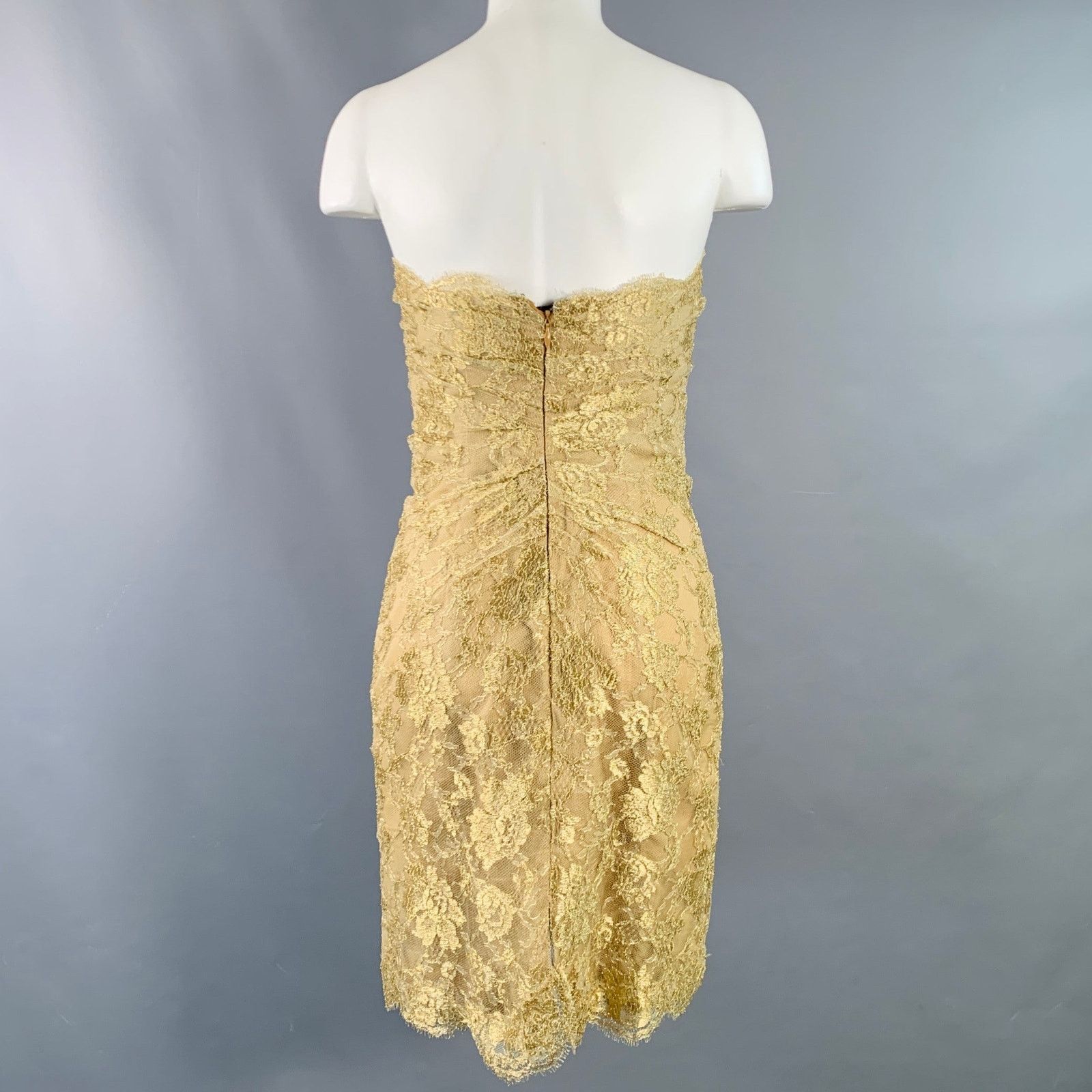 Other OKW Beige Gold Silk Lace Strapless Mini Cocktail Dress Size XS / US 0-2 / IT 36-38 - 3 Thumbnail