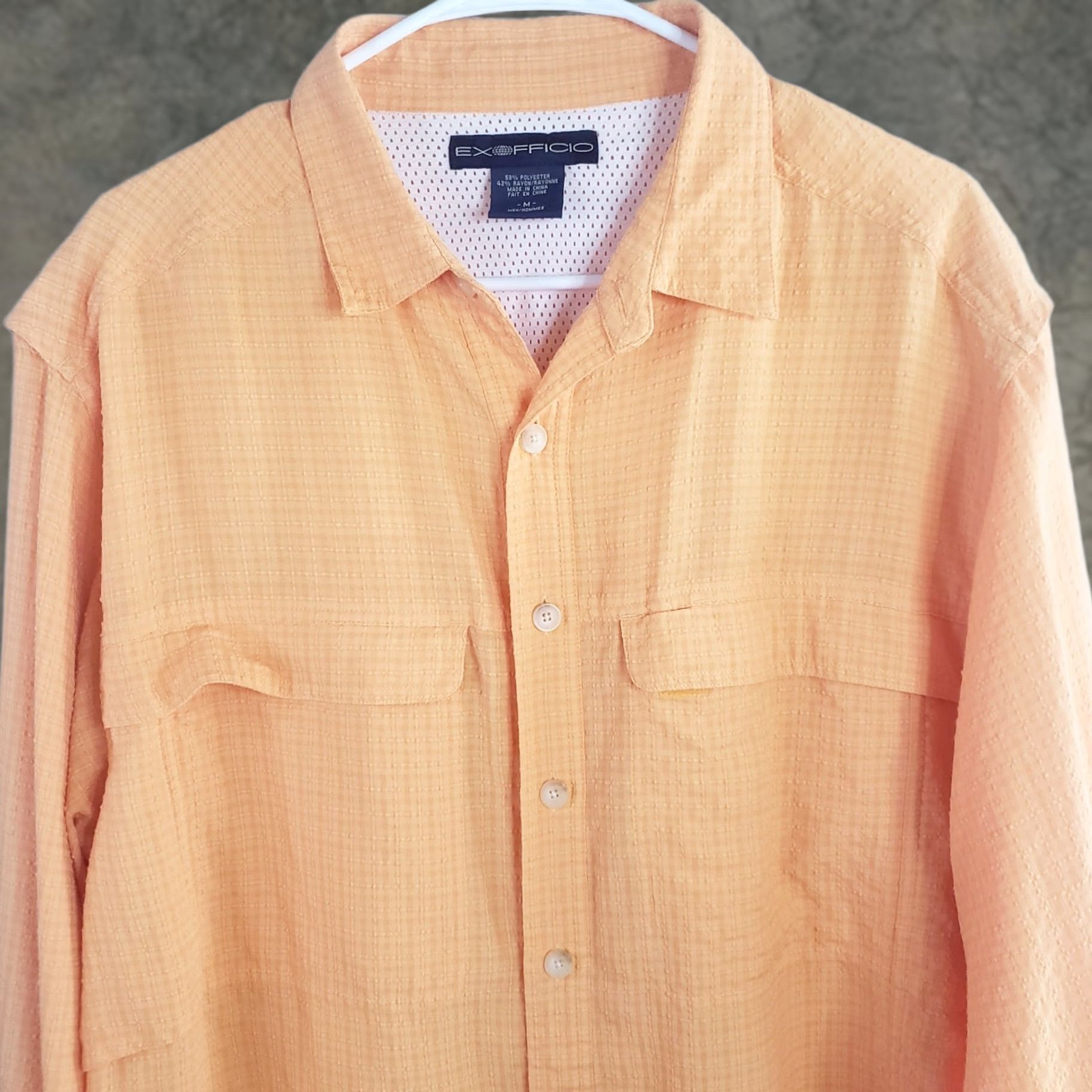 ExOfficio Exofficio Shirt Men M Orange Seersucker Long Sleeve Poly Rayon Fishing Vented Size US M / EU 48-50 / 2 - 1 Thumbnail