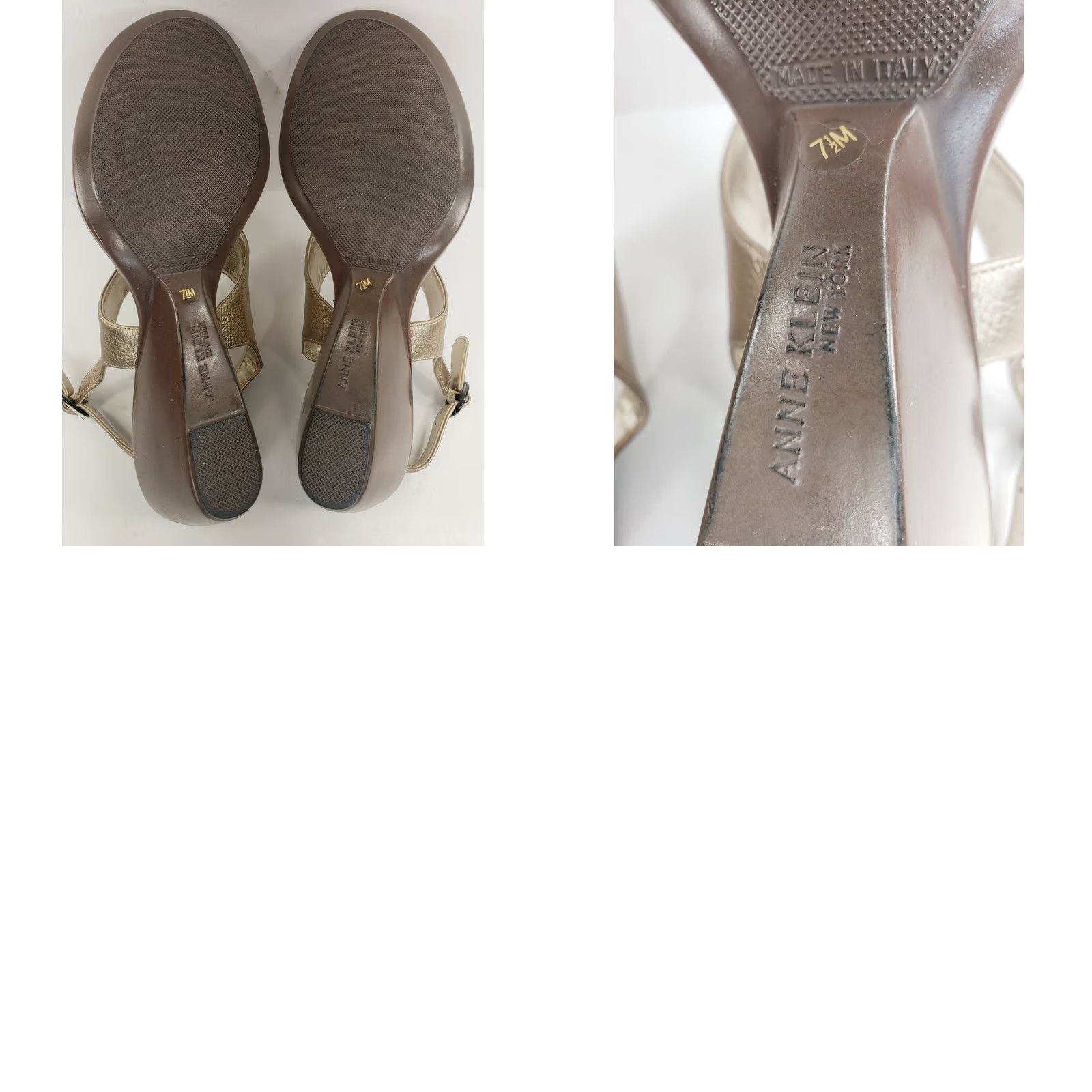 Anne Klein Anne Klein Womens Sandal Slingback Thong Wedge Heeled Gold 7.5M Slip On Casual Comfort Embroidered Eyelet Logo Leather Synthetic Upper PU Outsole Size US 8 / IT 38 - 9 Thumbnail