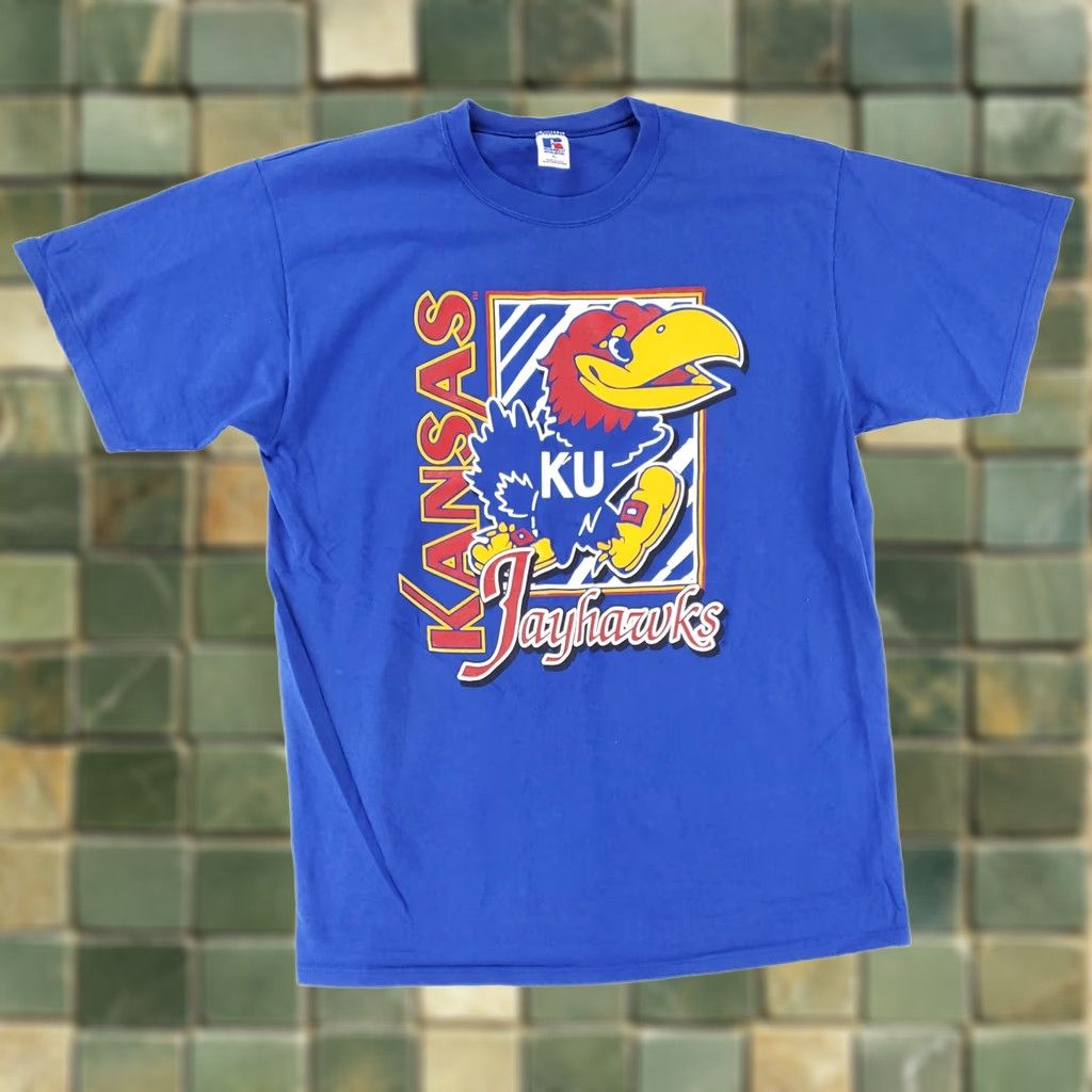 Russell Athletic VINTAGE Russell Athletic University of Kansas Jayhawks T Shirt XL Mens Made USA Blue Size US XL / EU 56 / 4 - 1 Thumbnail