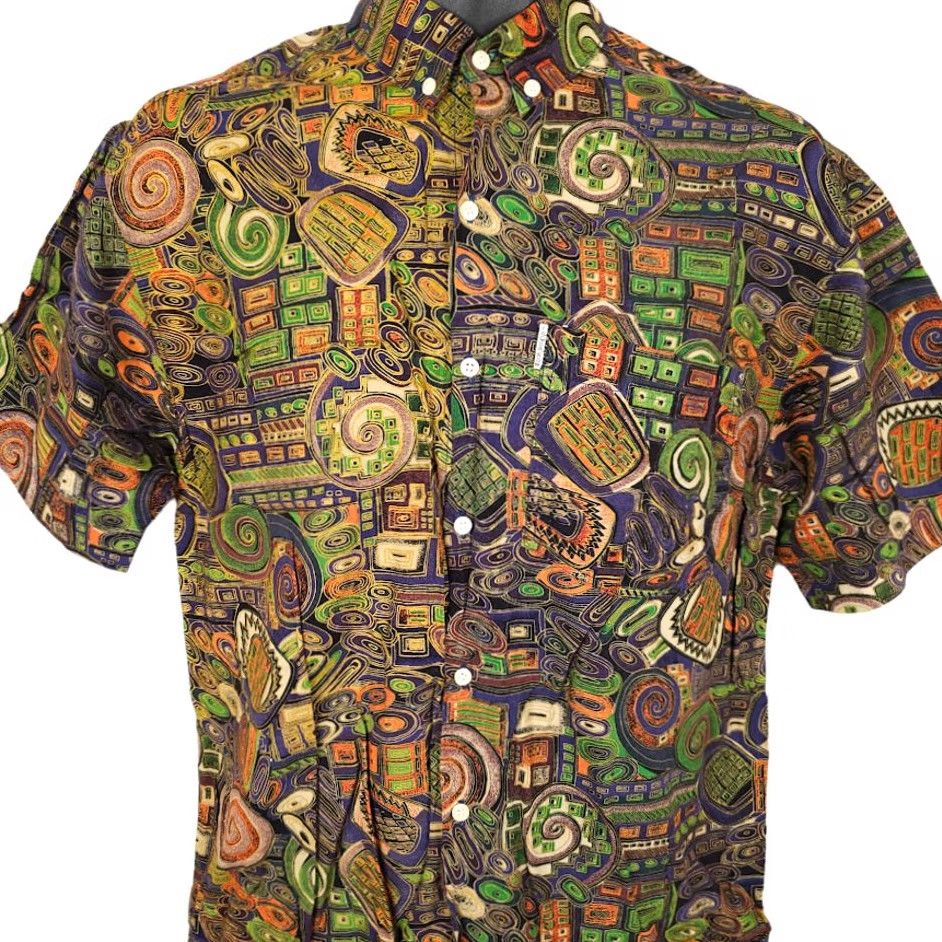 Vintage VINTAGE Tomorrow Abstract Shirt Mens Size Small Camp All Over Print Geometric Size US S / EU 44-46 / 1 - 2 Thumbnail