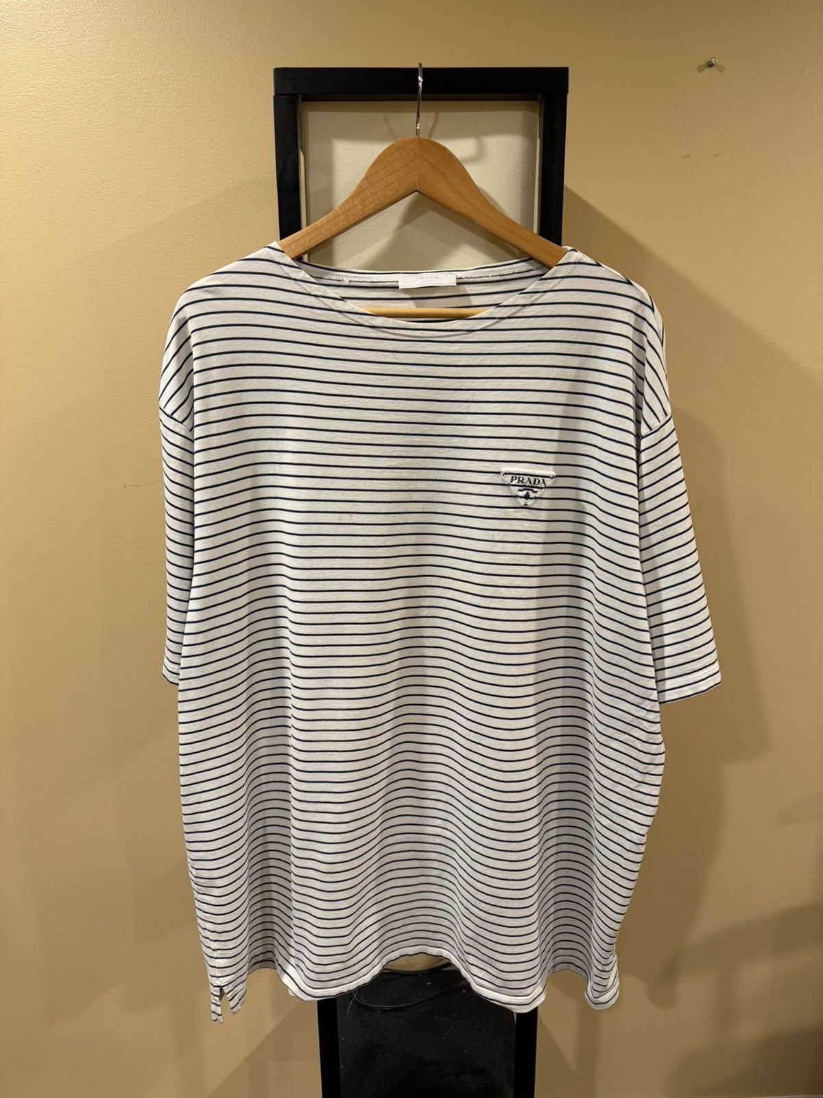 Prada Prada Striped Navy White Cotton Triangle Logo T-Shirt Size US XXL / EU 58 / 5 - 3 Thumbnail