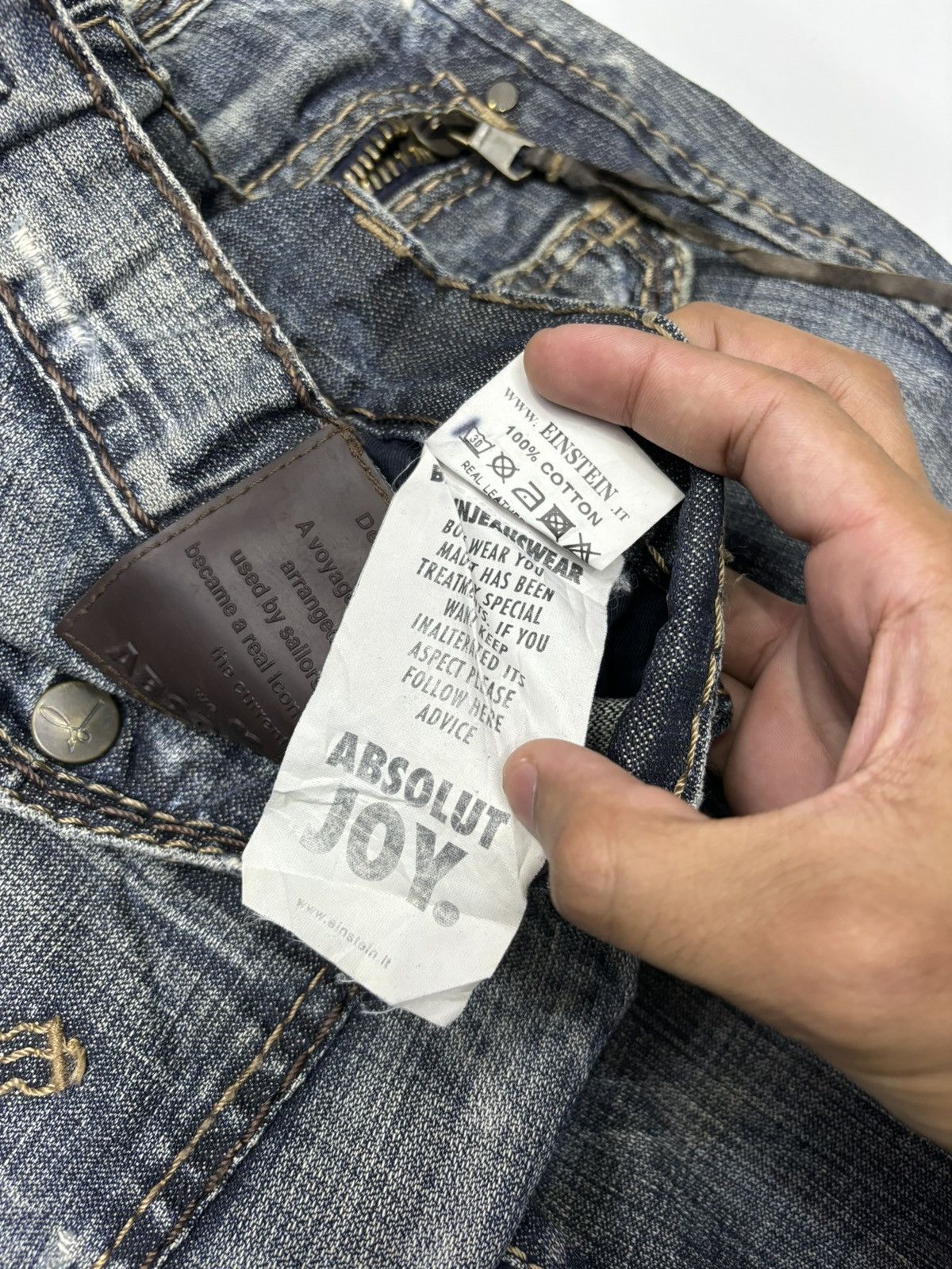 Beauty Beast ABSOLUTE JOY MULTI POCKET BAGGY CROP DISTRESSED DENIM JEANS Size US 33 - 10 Thumbnail