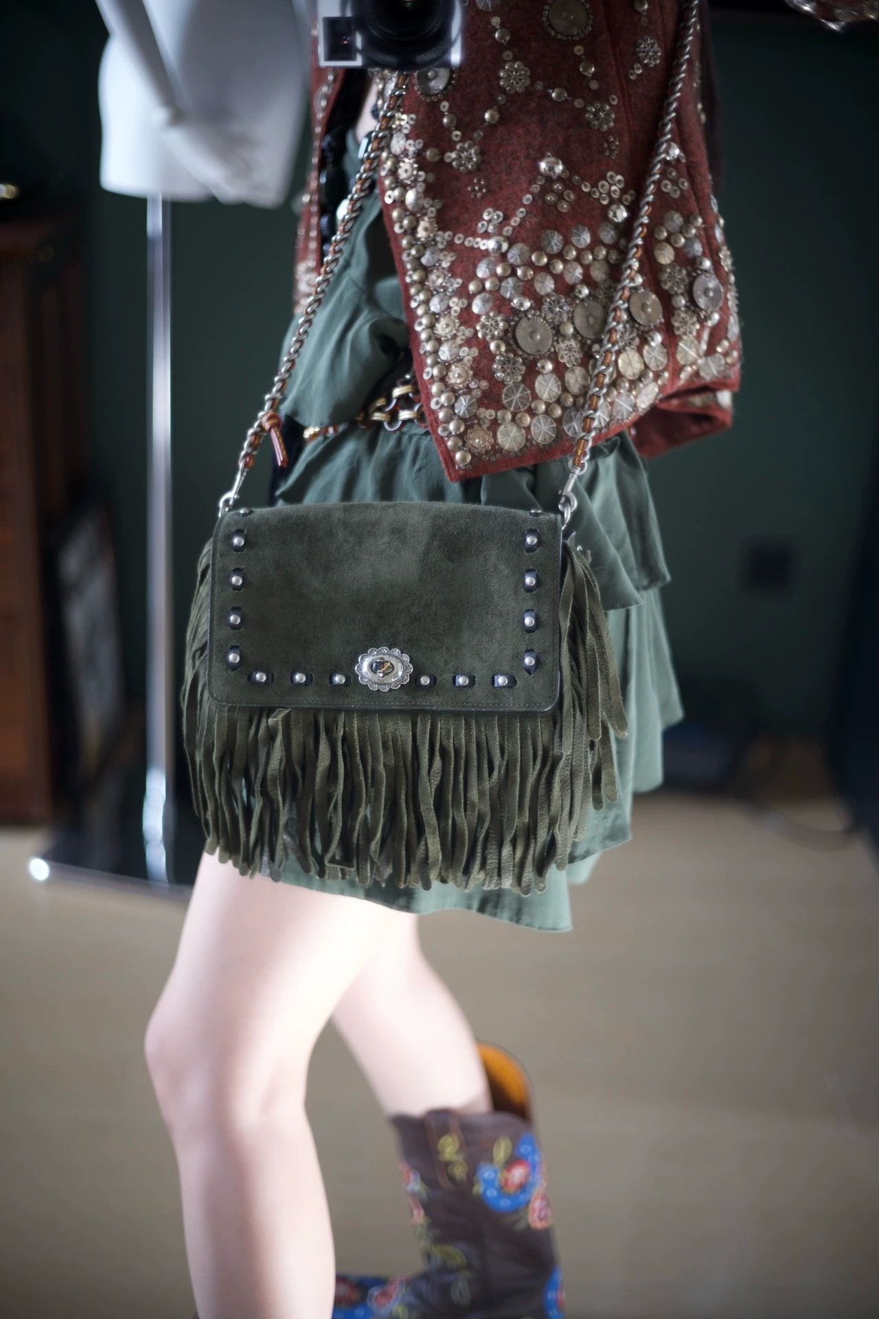 Coach COACH 1941 Vintage Saddle Bag Deep Green Suede Tassel Size ONE SIZE - 9 Thumbnail