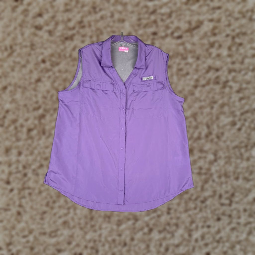 Habitat Habit Shirt Women Button-Up Sleeveless Purple Extra Large Vented Angler Fish Casual Workwear Summer Spring Breathing Pockets Size S / US 4 / IT 40 - 1 Thumbnail