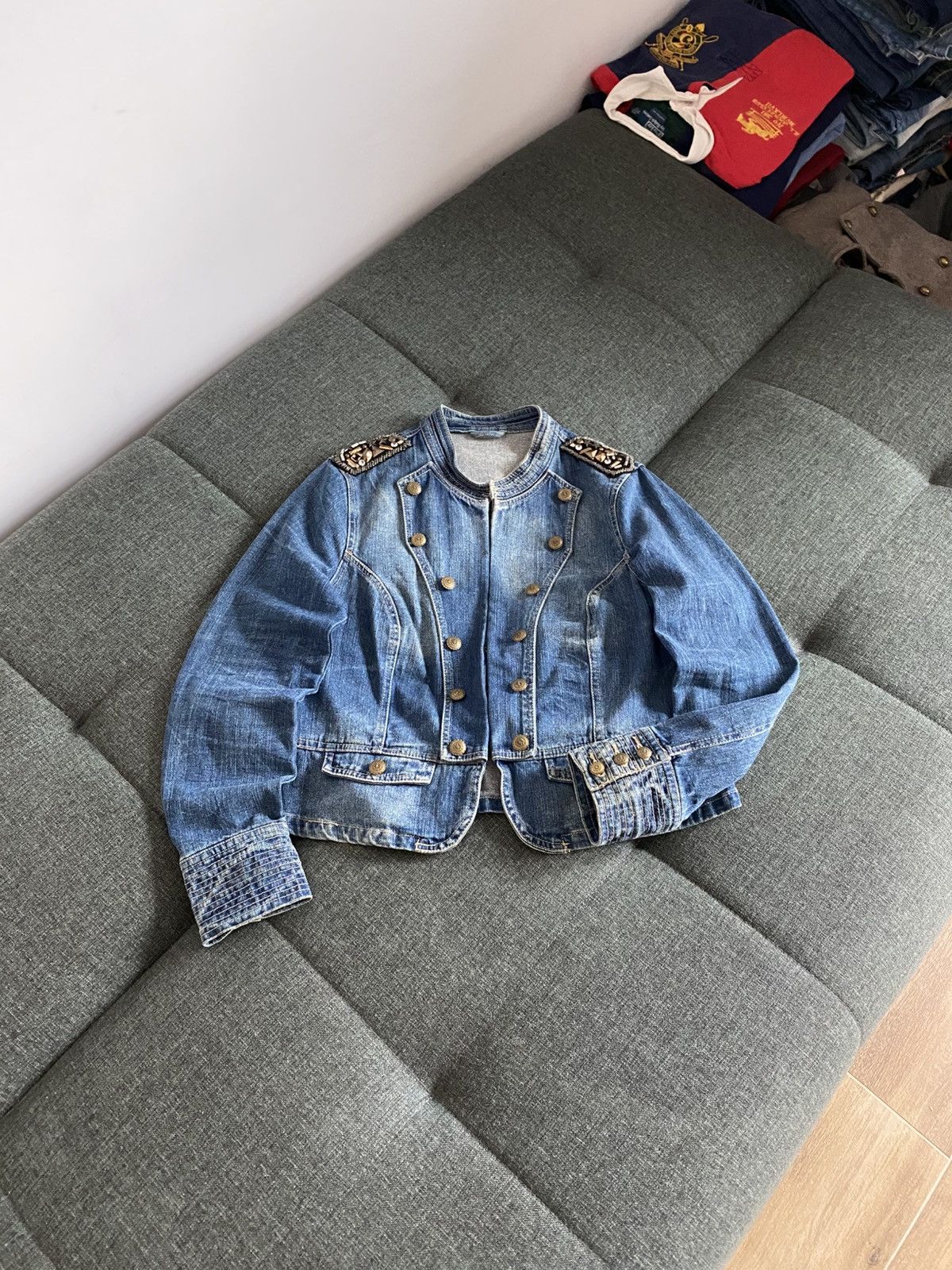 If Six Was Nine Vintage Denim Military Napoleon Jacket Faded Washed Japanese Size L / US 10 / IT 46 - 2 Thumbnail