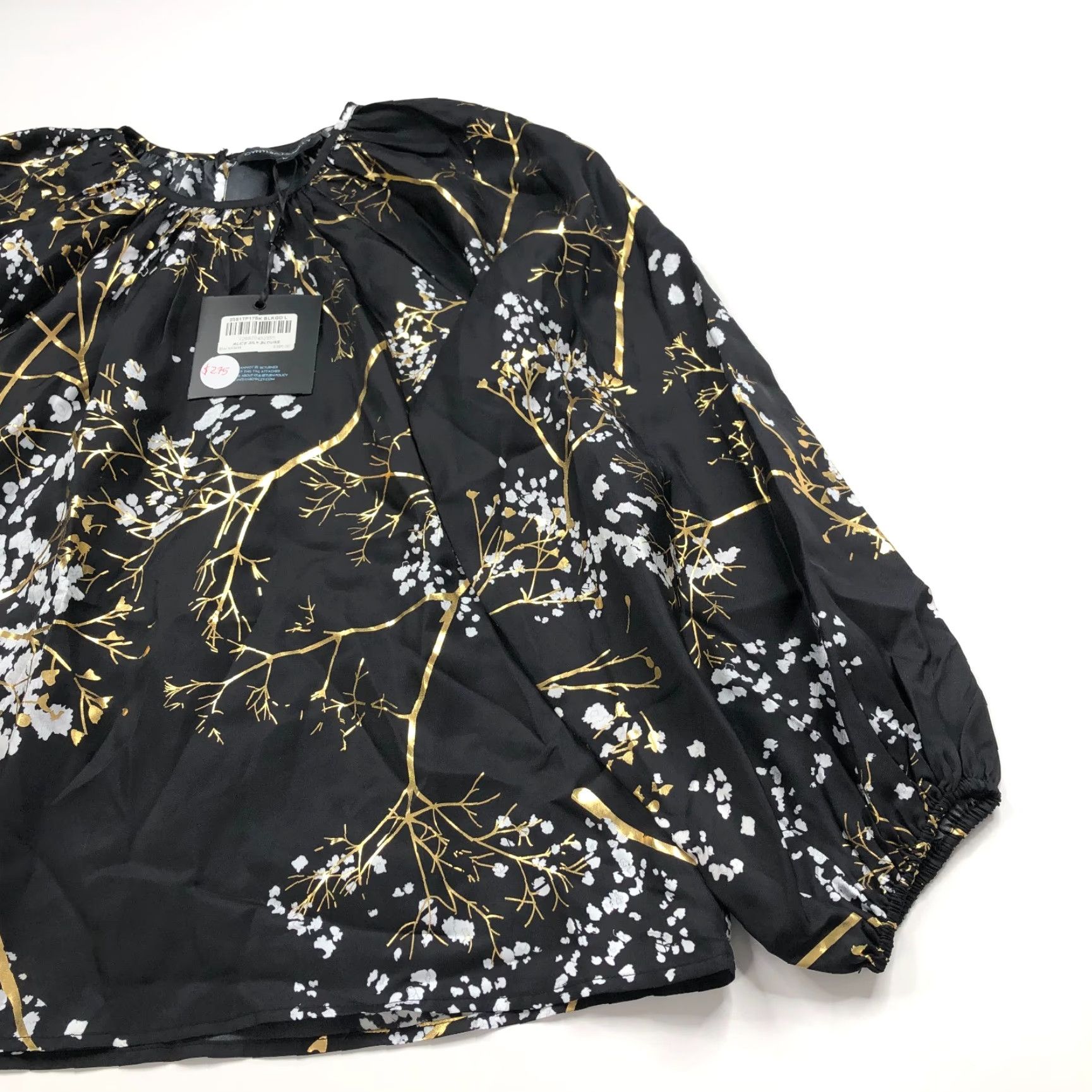 Cynthia Rowley Cynthia Rowley Blouse 100% Silk Smock Pullover All Over Print Black Long Sleeve Balloon Sleeve Regular Fit Women's L Silk Blouse Size L / US 10 / IT 46 - 5 Thumbnail