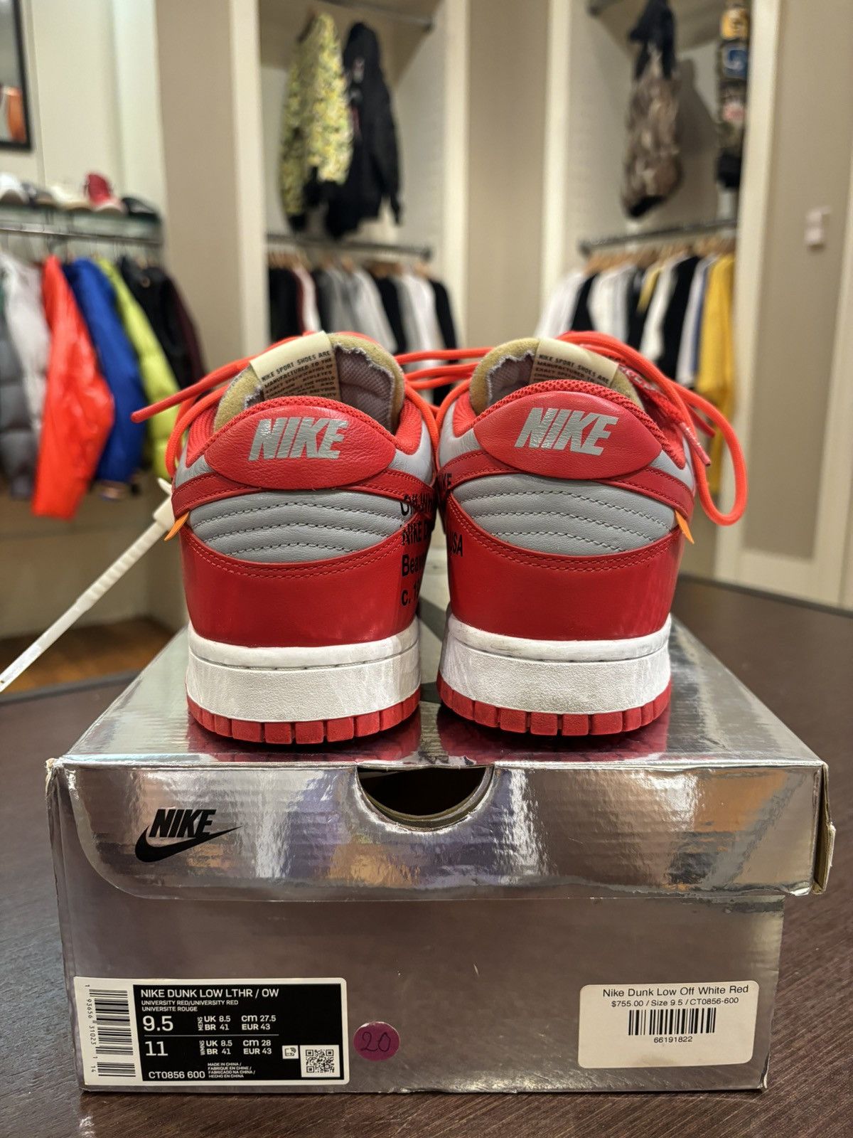 Nike × Off-White Nike Dunk Low Off-White University Red Size US 9.5 / EU 42-43 - 4 Thumbnail