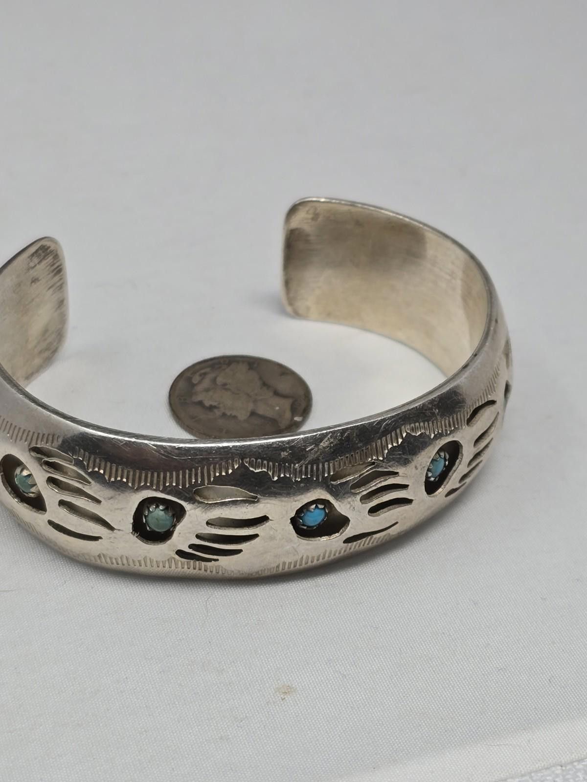 Other Pearlene Spencer Navajo Sterling Turquoise Bear Paw Cuff Size ONE SIZE - 1 Thumbnail