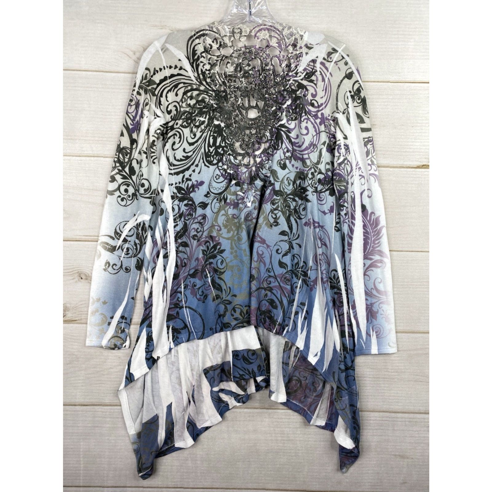 Vintage LOVE J Cardigan Womens S Blue Open Sublimation Asymmetrical Knit Crochet Lace Size L / US 10 / IT 46 - 6 Thumbnail