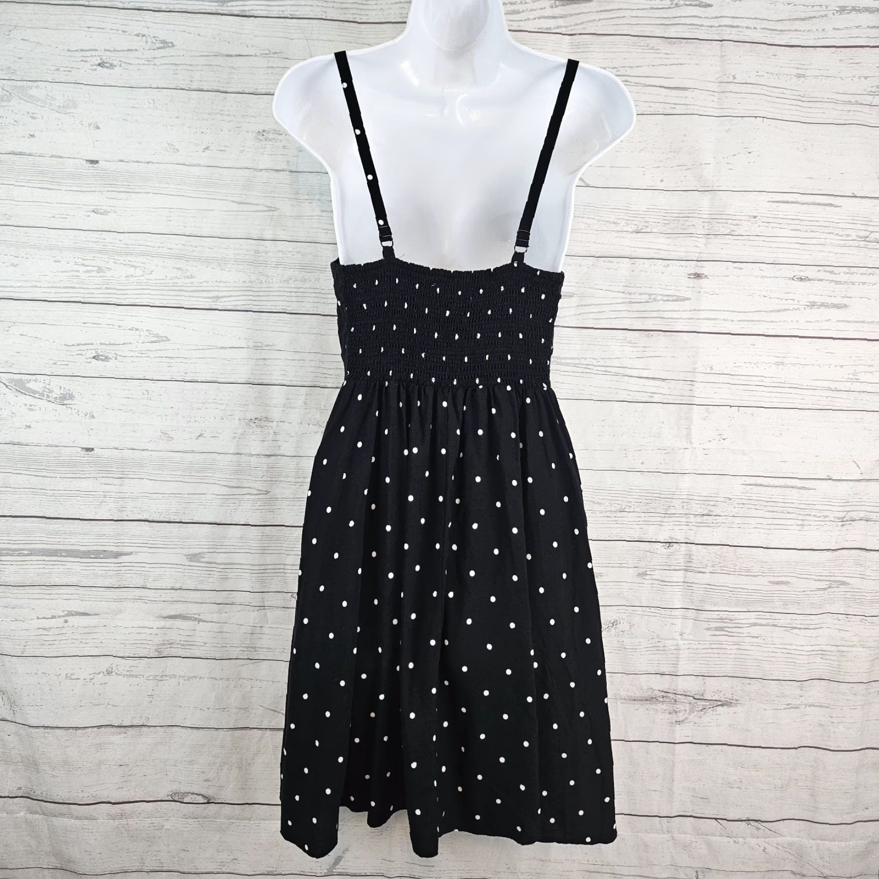 Old Navy Old Navy Dress Womens S Black Cami Dress Polka Dot Smocked Rayon Sundress Size S / US 4 / IT 40 - 3 Thumbnail