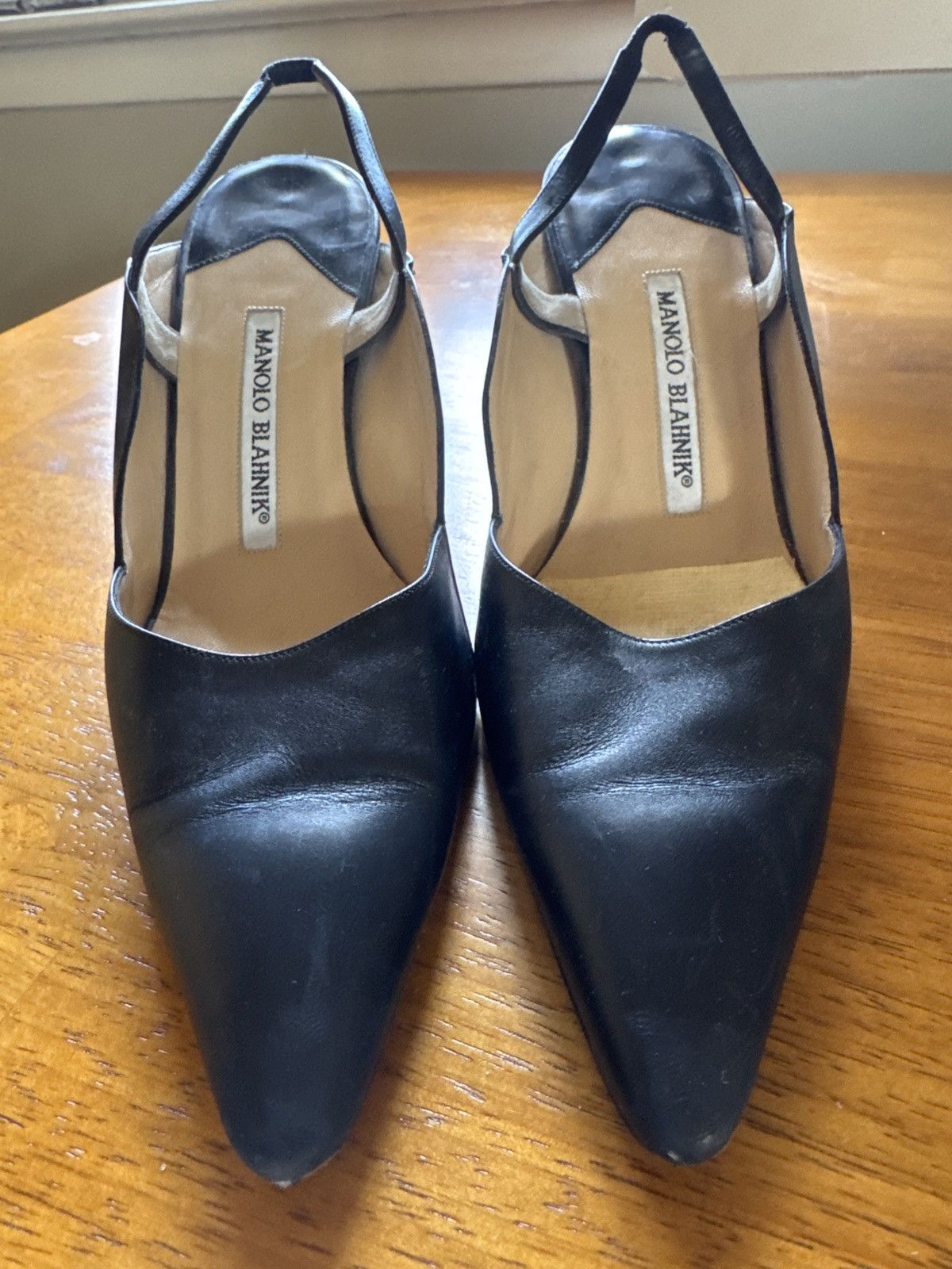 Manolo Blahnik Manolo Blahnik Vintage Black leather sling back Size US 7 / IT 37 - 1 Thumbnail