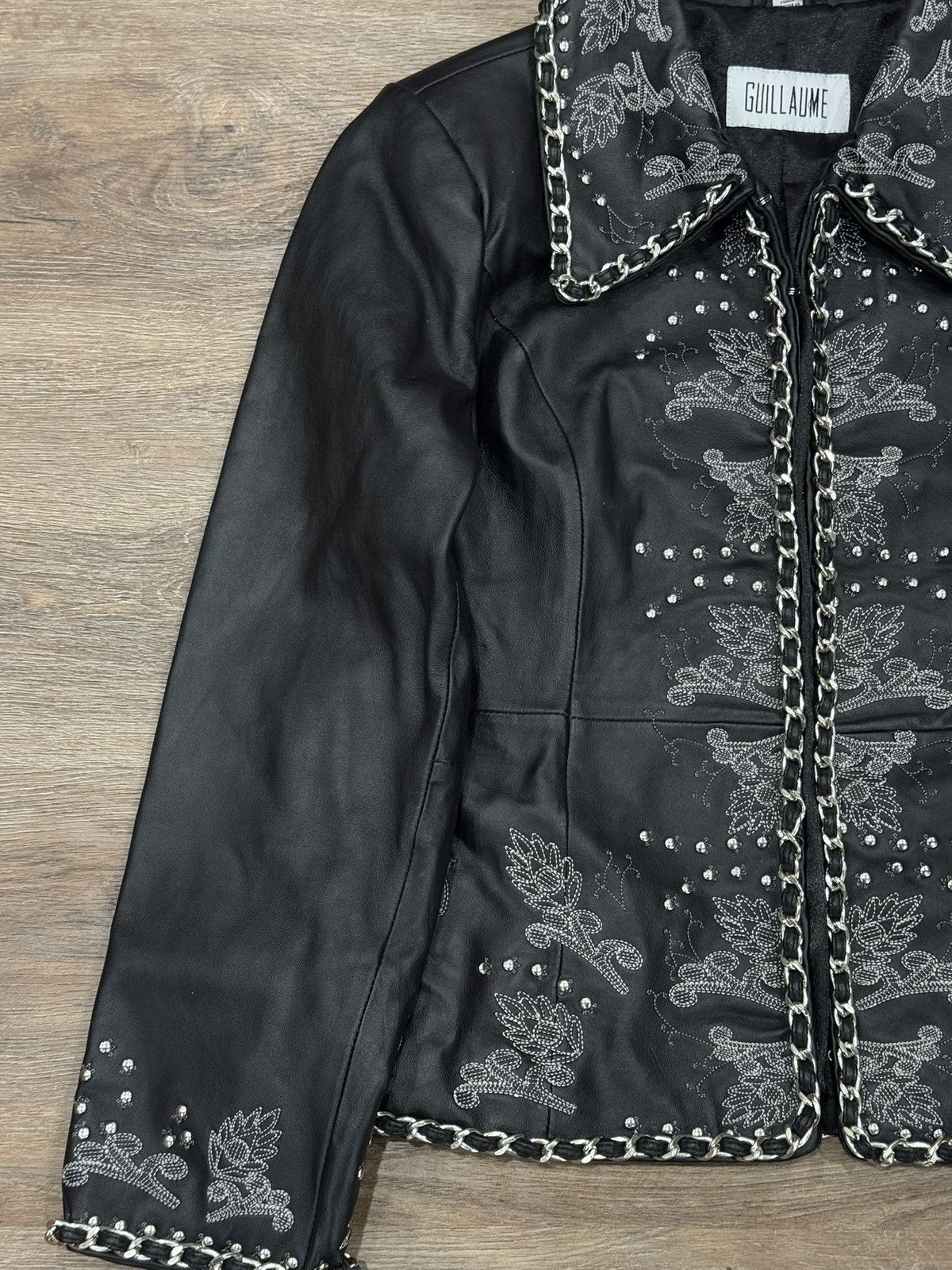 Guillaume Embroidered Leather Jacket Chain Trim Studded