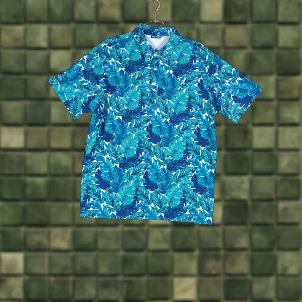 Vintage Hreski Polo Shirt Men L Green Tropica Leaves AOP Performance Golf Short Sleeve Polo Shirt Size US L / EU 52-54 / 3 - 1 Thumbnail