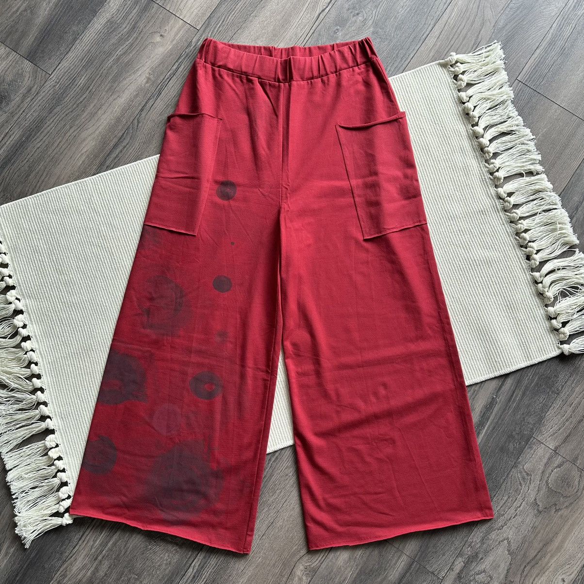 Other KEDZIOREK Wide Leg Red Pants with Abstract / Floral Print Size 28" / US 6 / IT 42 - 1 Thumbnail
