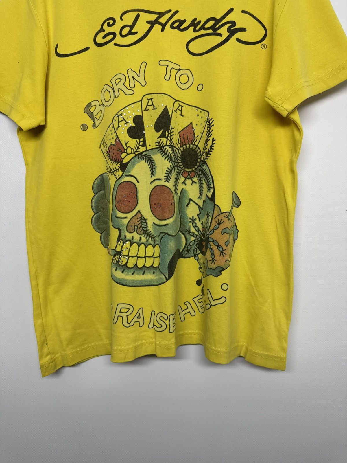 Ed Hardy Vintage Y2K Ed Hardy Skull Born To Raised Hell T Shirt Size US M / EU 48-50 / 2 - 9 Thumbnail