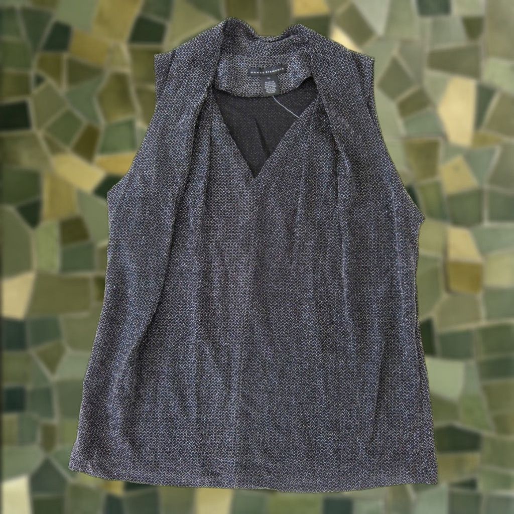 Vintage Grace Elements Blouse XL Sleeveless V-Neck Silver Metallic Sparkle Women NWT Size XL / US 12-14 / IT 48-50 - 1 Thumbnail