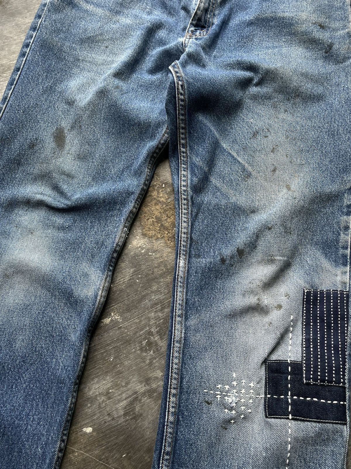 Levi's Vintage Clothing LEVIS 505 straight distressed patchwork jeans Size US 34 / EU 50 - 4 Thumbnail