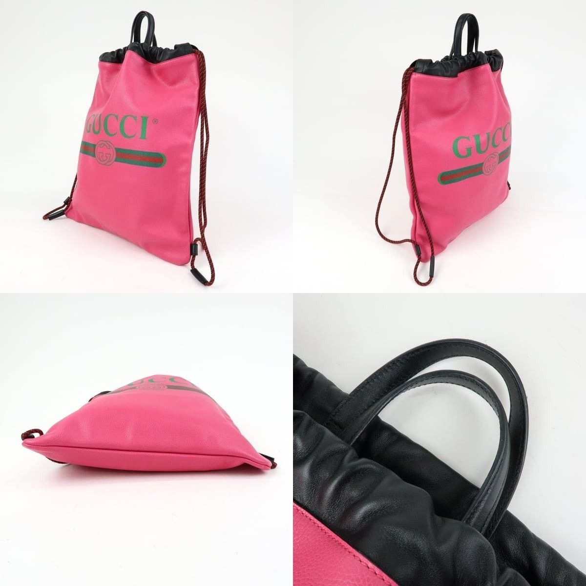 Gucci Gucci Logo Drawstring Calfskin Backpack Pink Size ONE SIZE - 3 Thumbnail