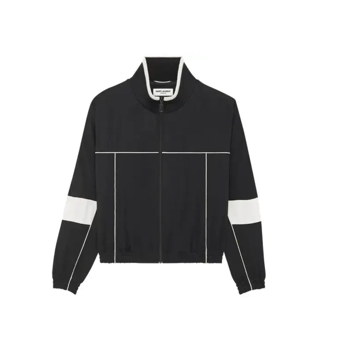 Saint Laurent Paris o1b1hav110425 Teddy Jacket in Satin Crepe in Black & White Size US M / EU 48-50 / 2 - 1 Thumbnail
